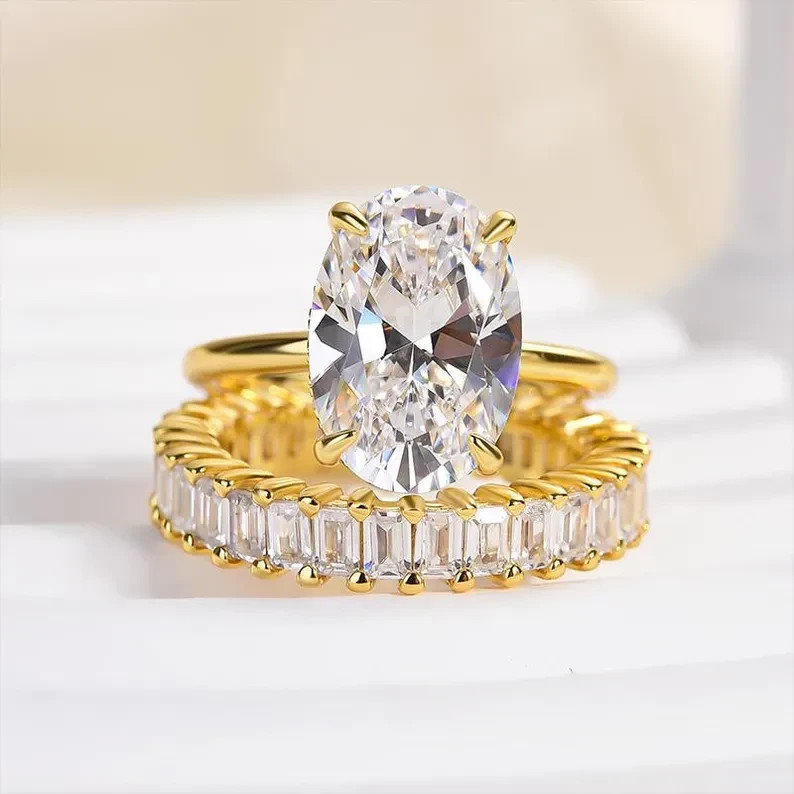 6.00Ct Oval-Cut EF/VS1 Lab Grown Diamond Wedding Set Band Ring 14K Yellow Gold