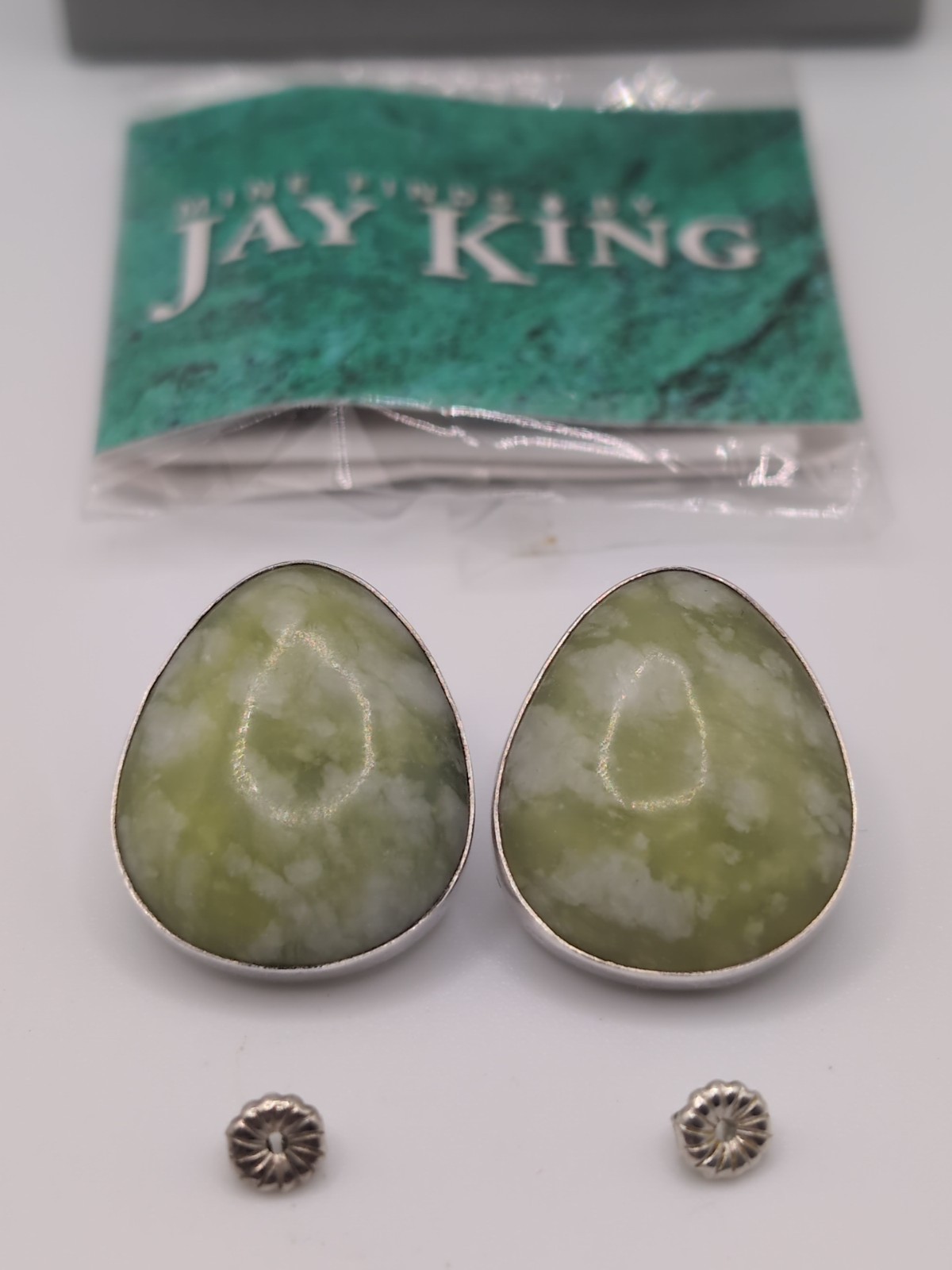 Vintage Mine Finds By Jay King Jade Dragon Serpentine Sterling Pierced Earrings