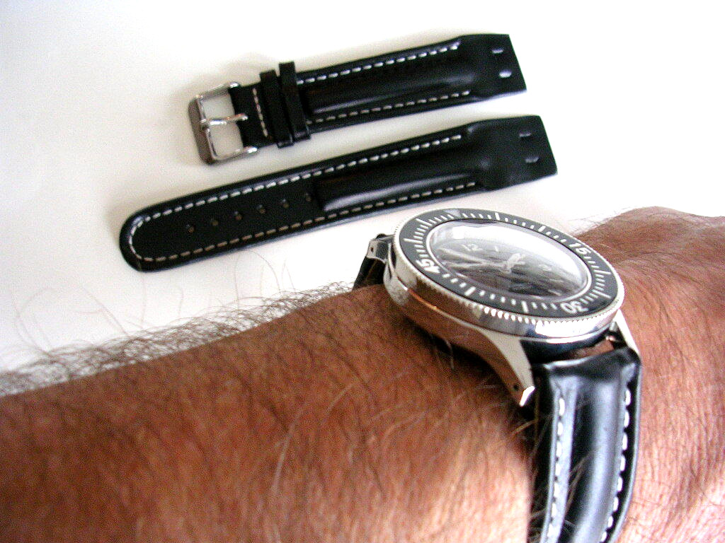 20mm Black Open End Oily Leather Aviator Pilot Mil watch band IW SUISSE 18-19-22