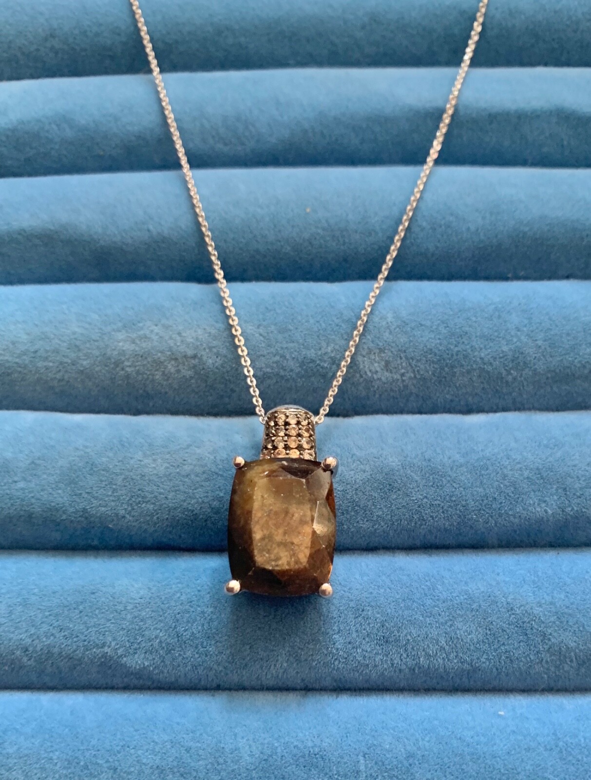 Zawadi Chocolate Sapphire, Champagne Zircon Pendant Necklace-20 in. (15.75c)