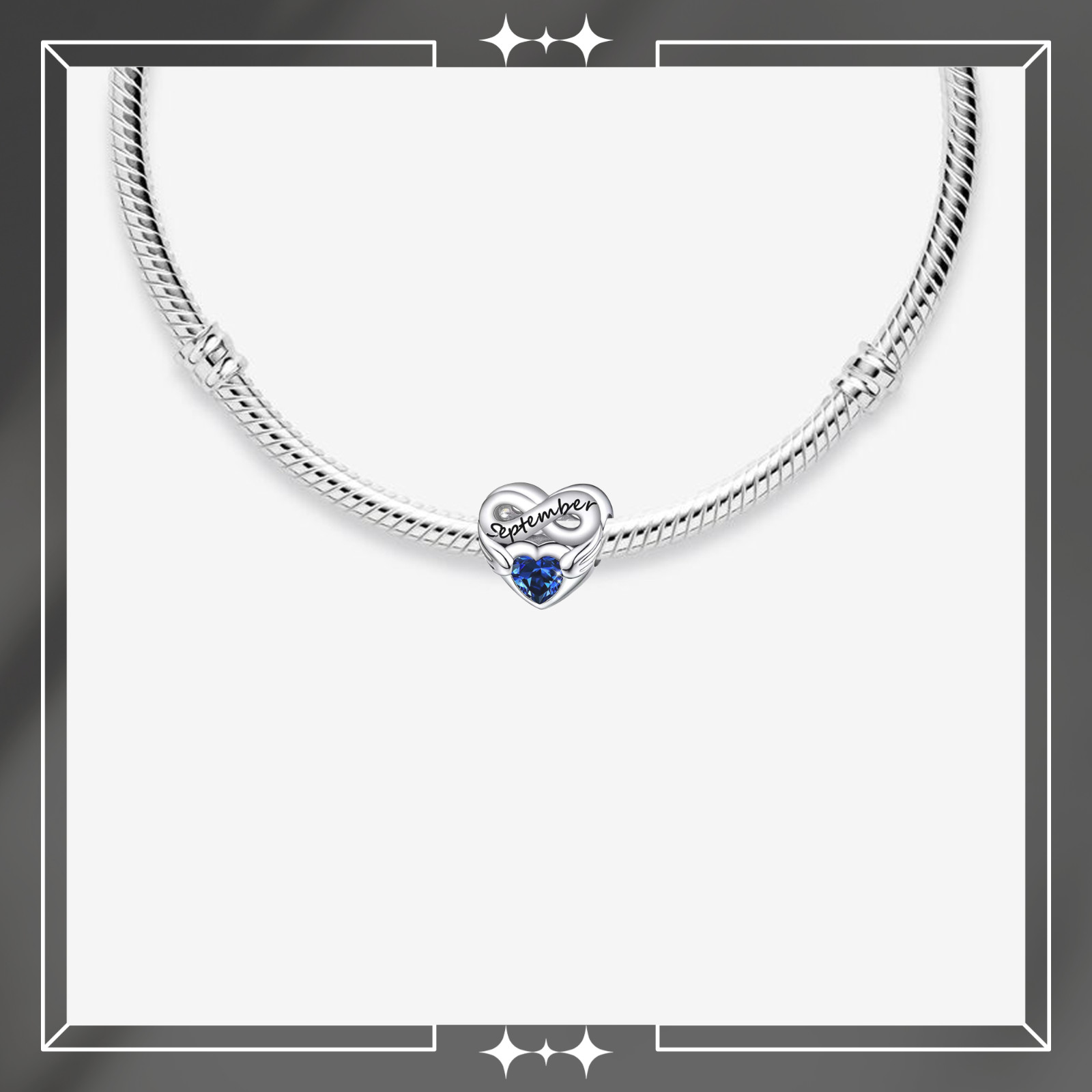 September Heart Infinity Birthstone Charm For Bracelet, September Charm