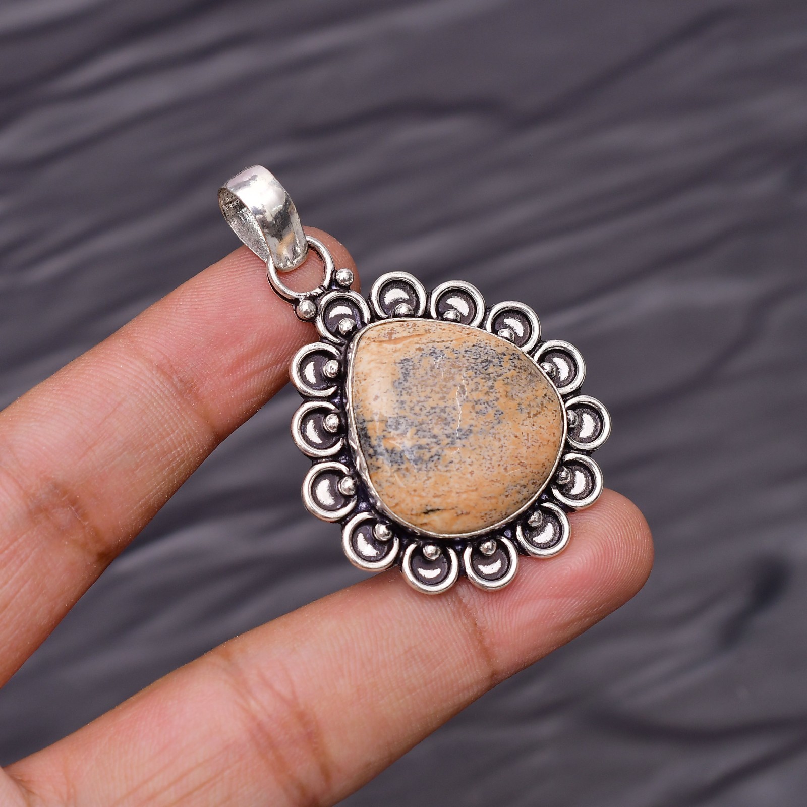 Picture Jasper Gemstone 925 Sterling Silver Jewelry Pendant 1.81″