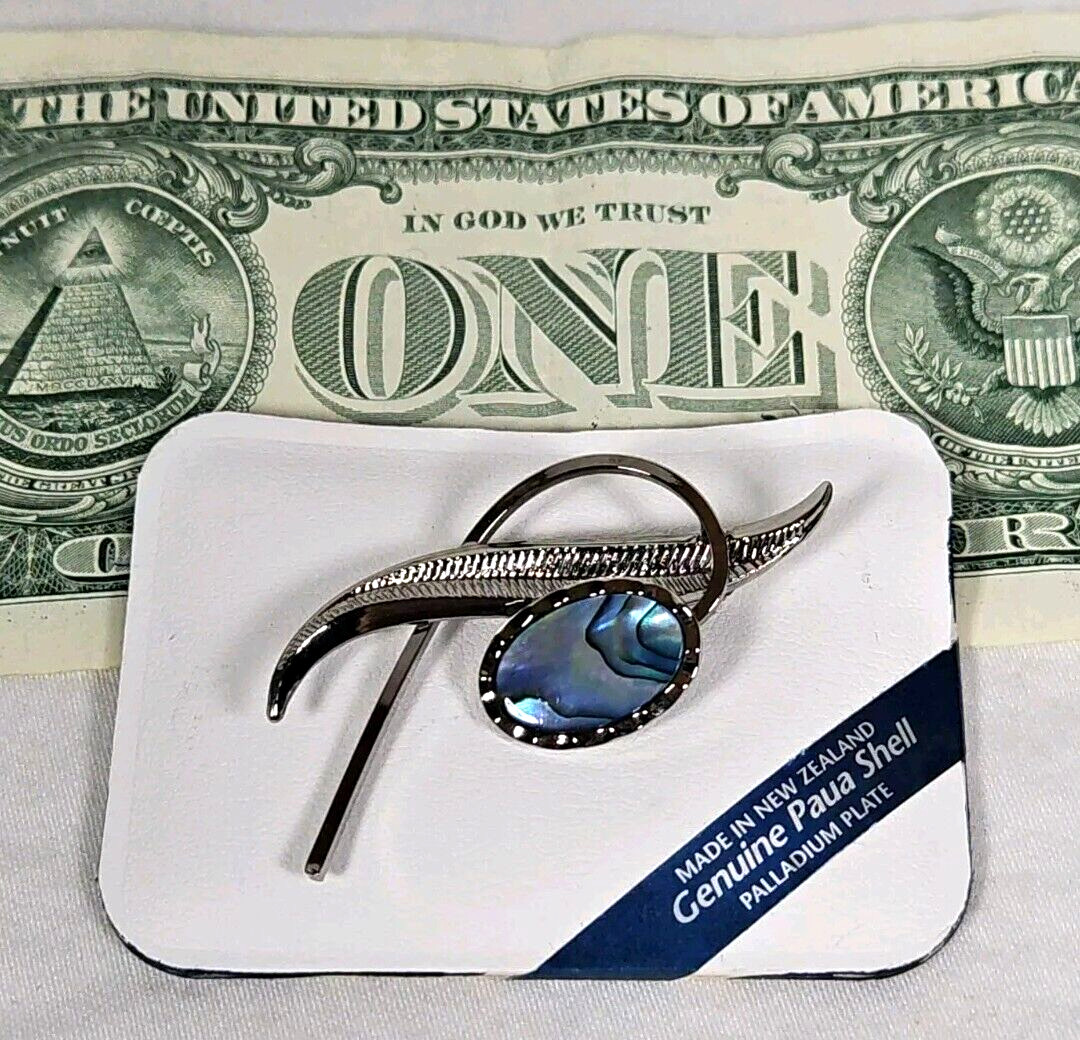 Ariki Abstract Pana Shell Brooch Silver Palladium Plated Pin