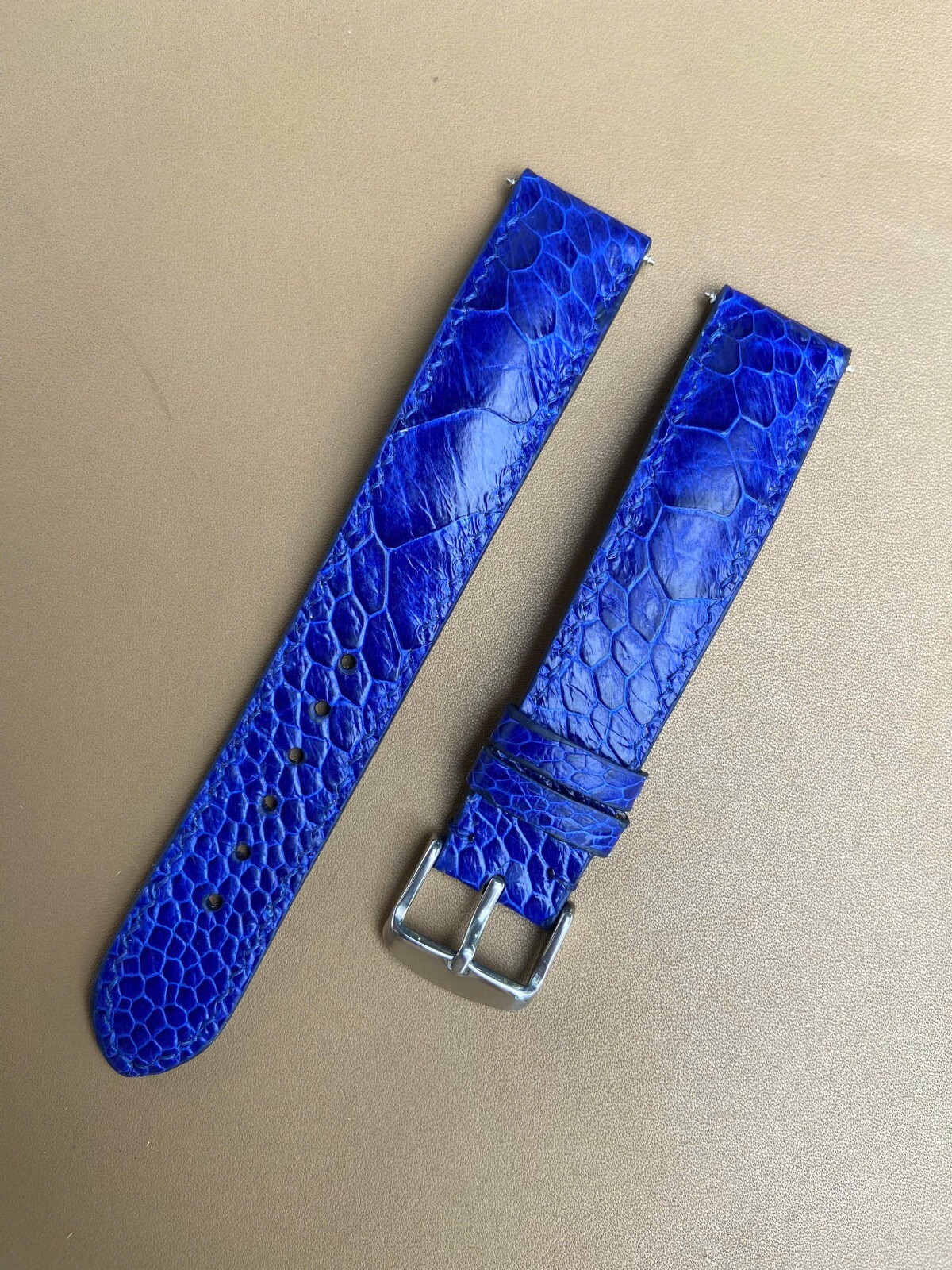 Blue Ostrich Leather Watch Strap Band, Size 18mm 19mm 20mm 21mm 22mm 24mm 26mm