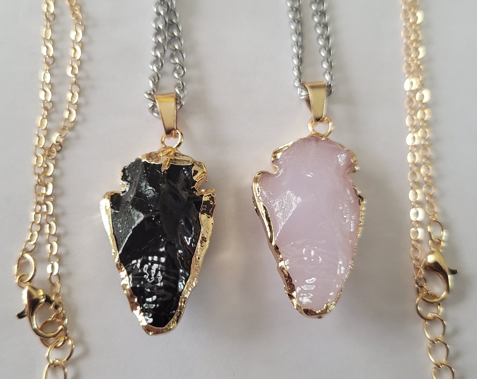 2 Natural Stone Arrowhead Necklaces EACH with two 18″ chains