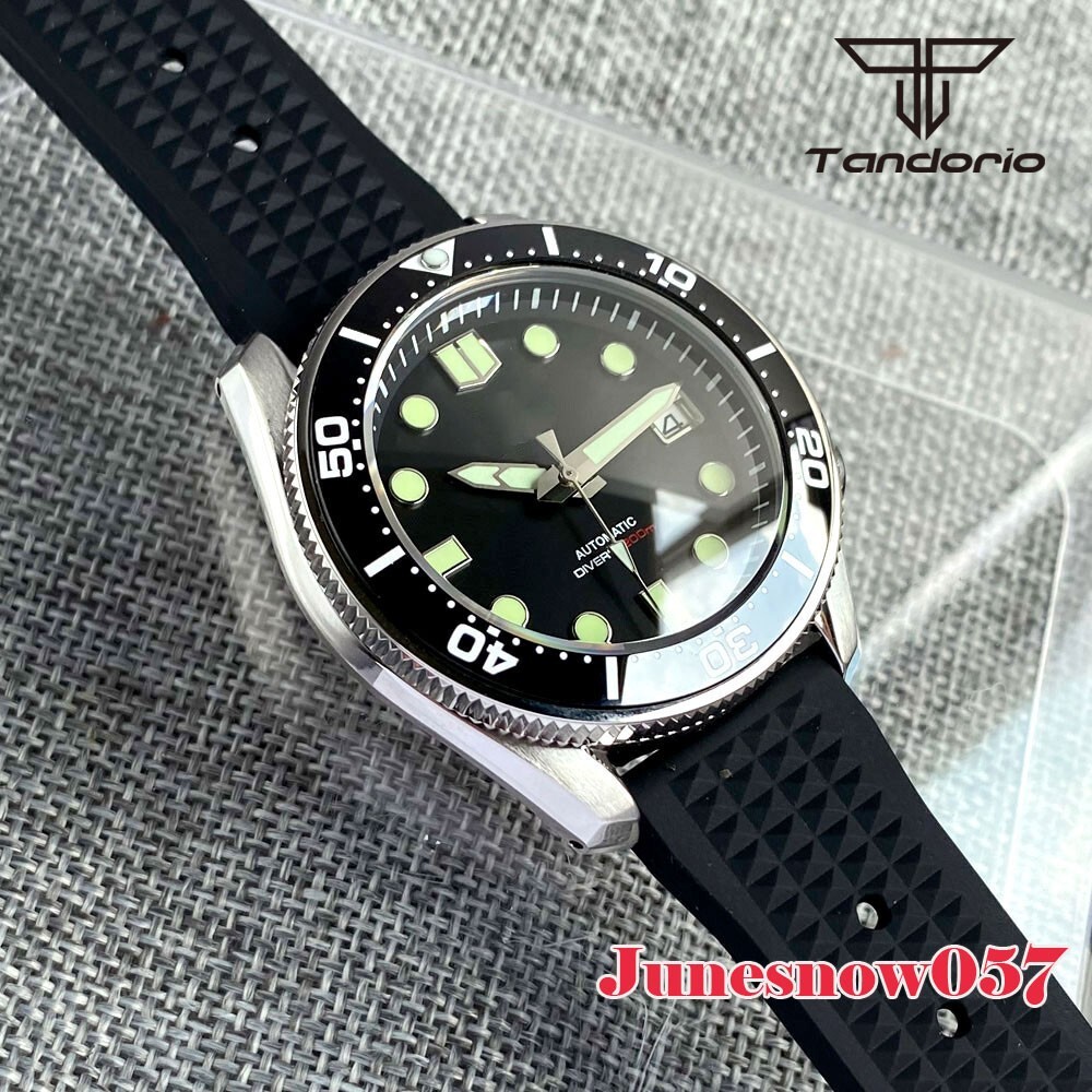 Tandorio 43MM SBDX001 Watch Japan NH35 Men Black Sterile Dial Chapter Ring 20ATM