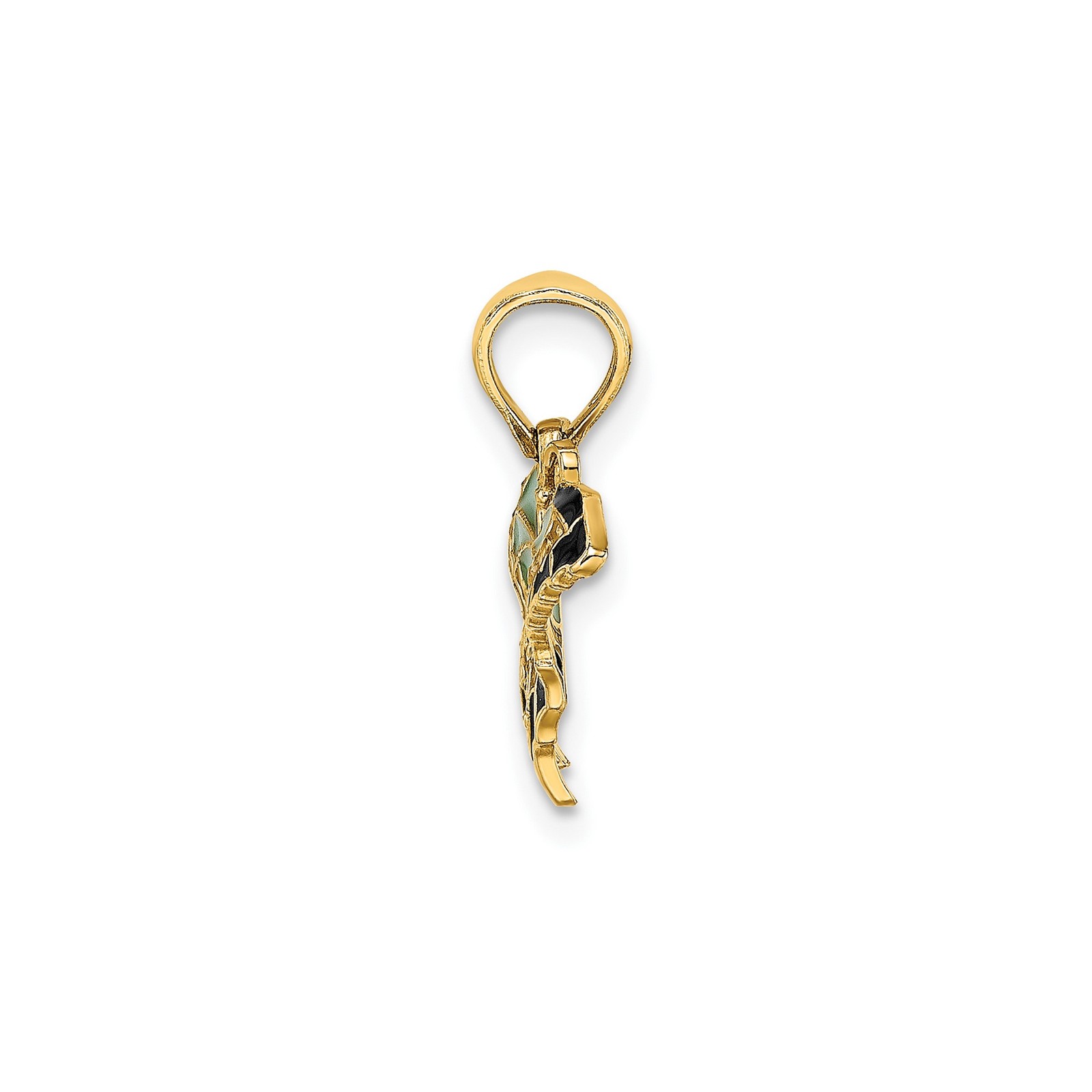 10K Yellow Gold Solid Butterfly Pendant Charm with Turquoise Black Enamel