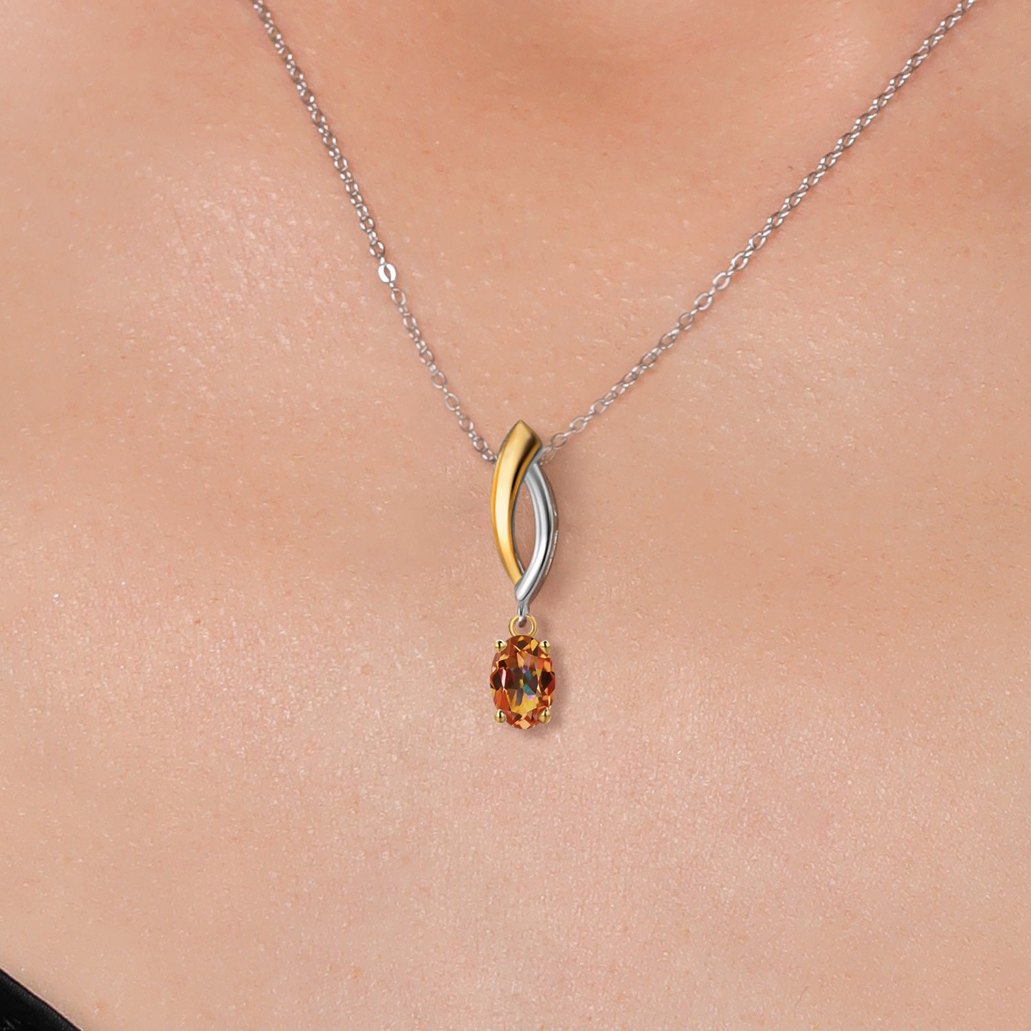 925 Silver and 10K Yellow Gold Ecstasy Mystic Topaz Pendant Necklace for Women