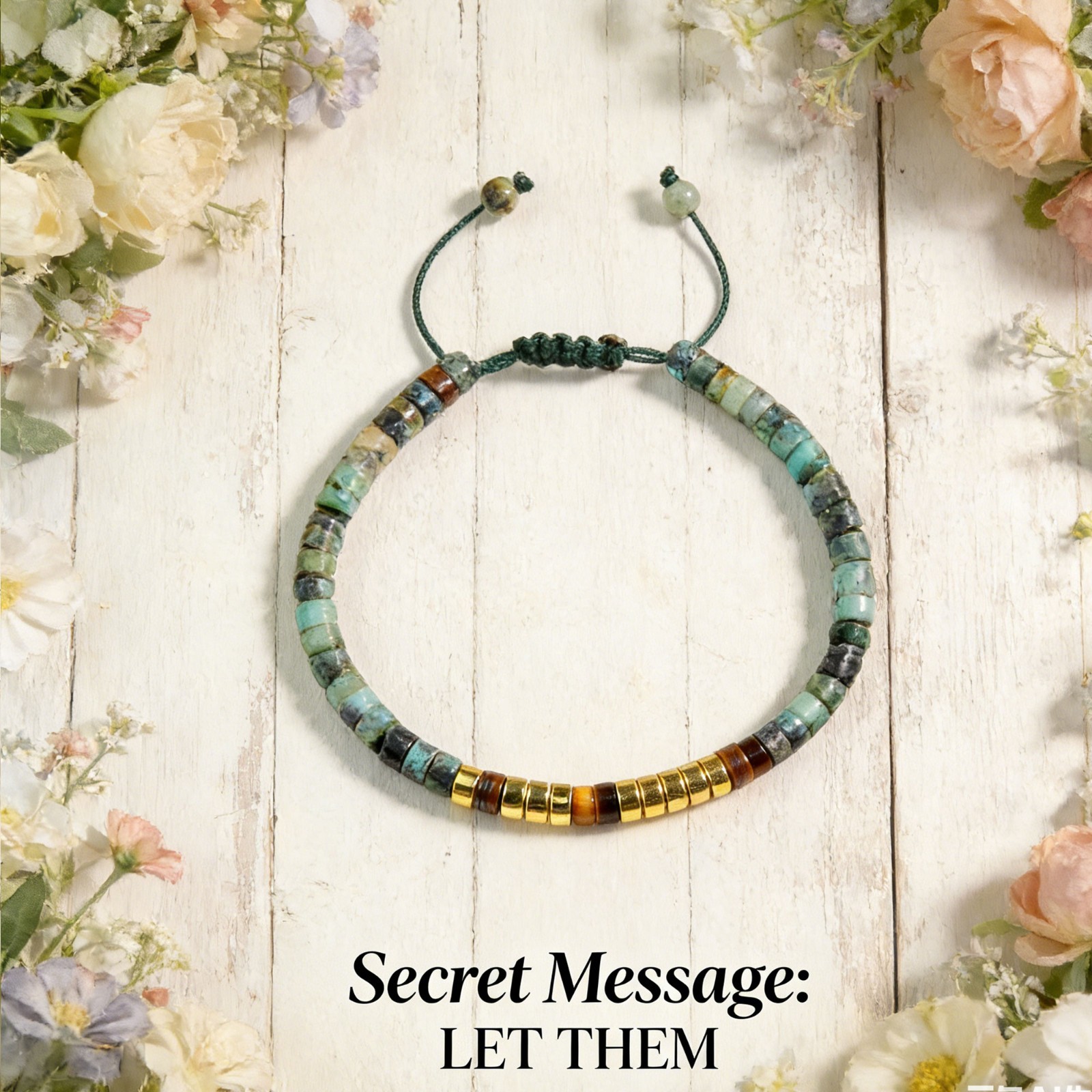 Morse Code ” LET THEM ” Healing African Turquoise Adjustable Bracelet Women Men