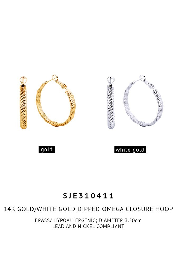 Do Everything in Love 14K Gold/White Dipped Omega Closure Hoop Earring Korea
