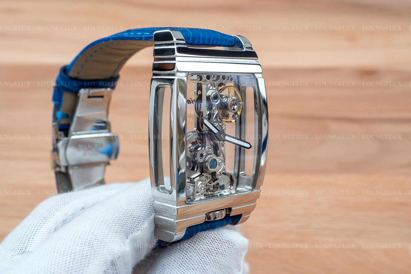 Mens Silver Bridge Manual Mechanical Watch – Blue Leather Strap Gift