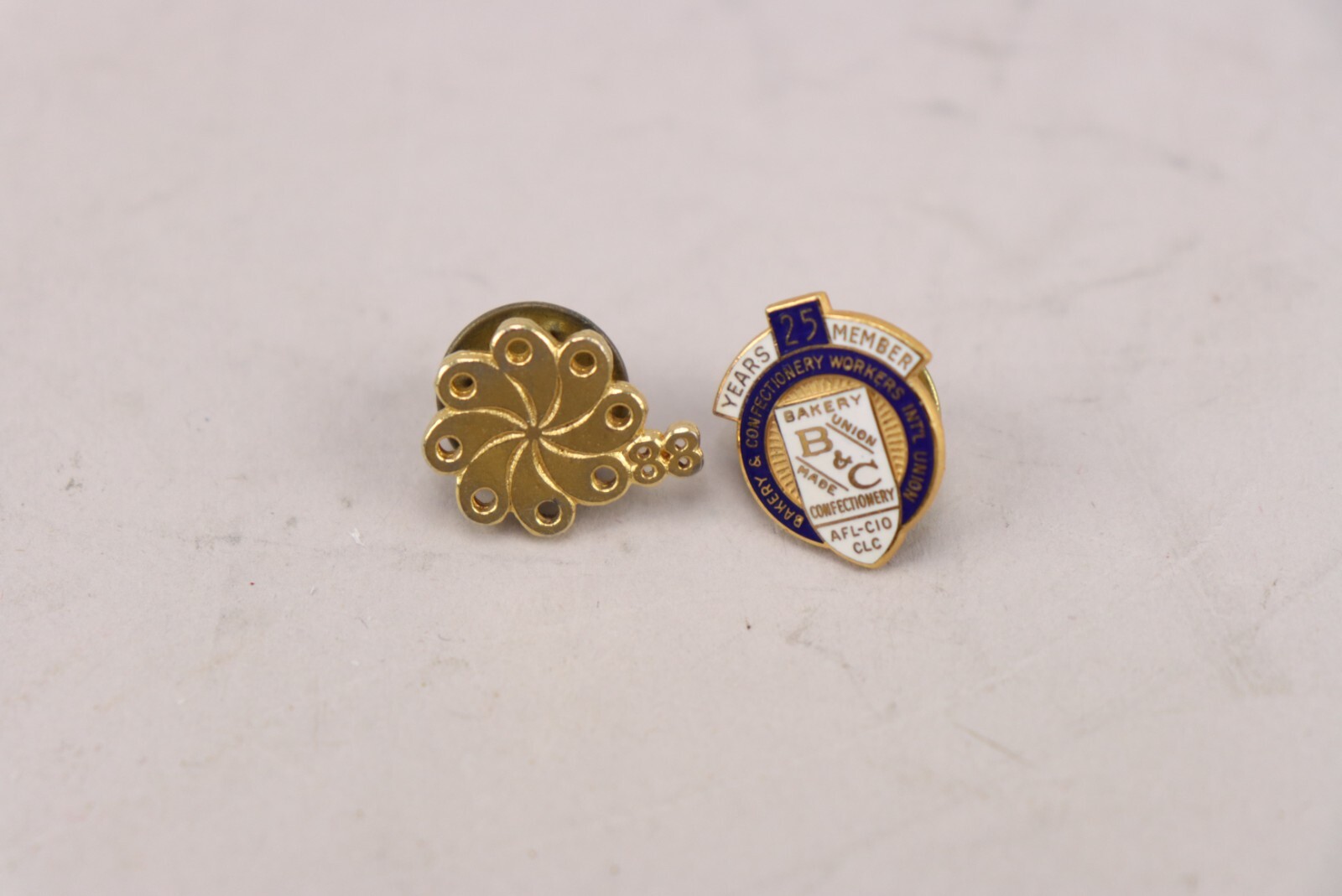 Lot of 14 Vtg Union Pins + Label BCT Bakery Hershey Tobacco Legion United Way