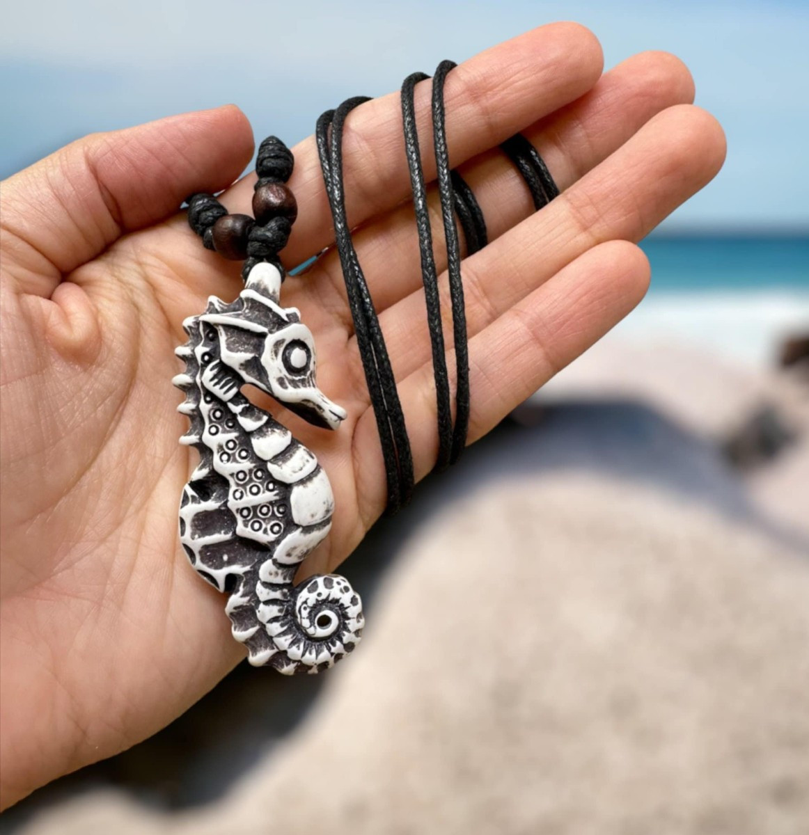White Seahorse Necklace Adjustable 18-36 Unisex Sea Life Pendant Ocean Beach