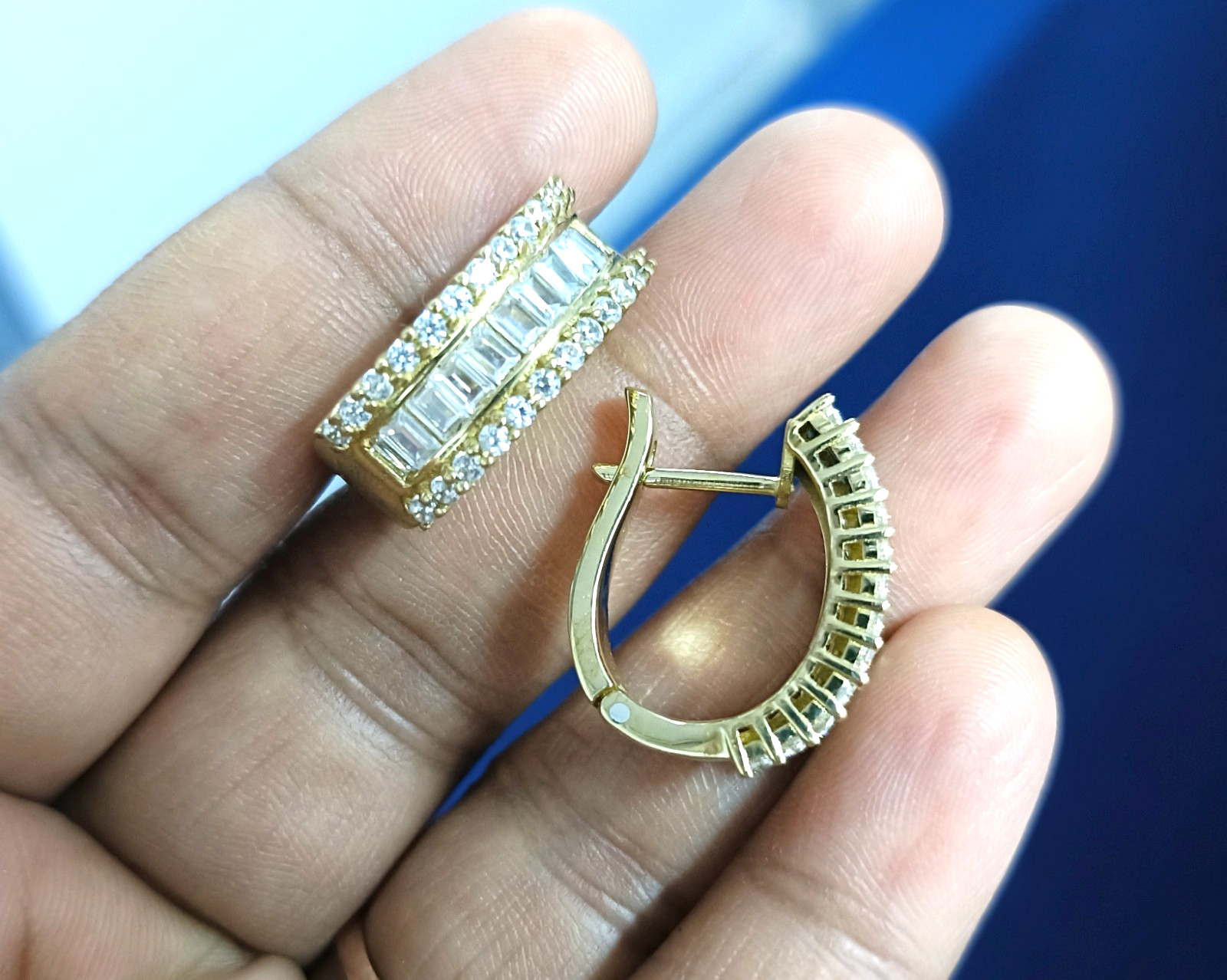 2Ct Baguette Cut Lab Created Diamond Hoop Earrings 14K Yellow Gold Plated Silver
