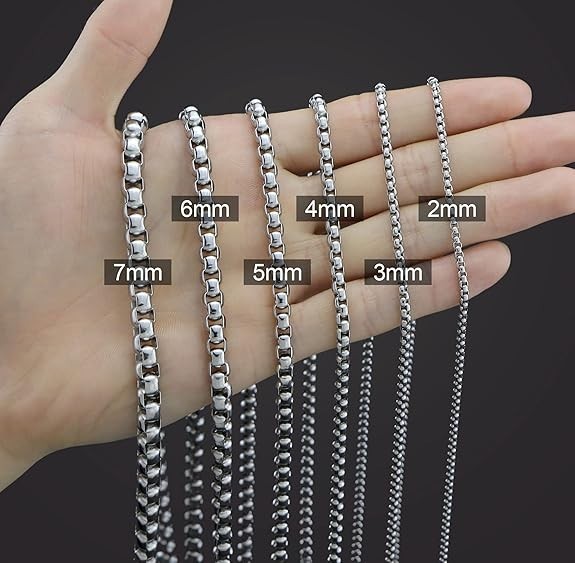Square Rolo Chain Necklace Stainless Steel Round Box Necklace for Men Women/2mm-