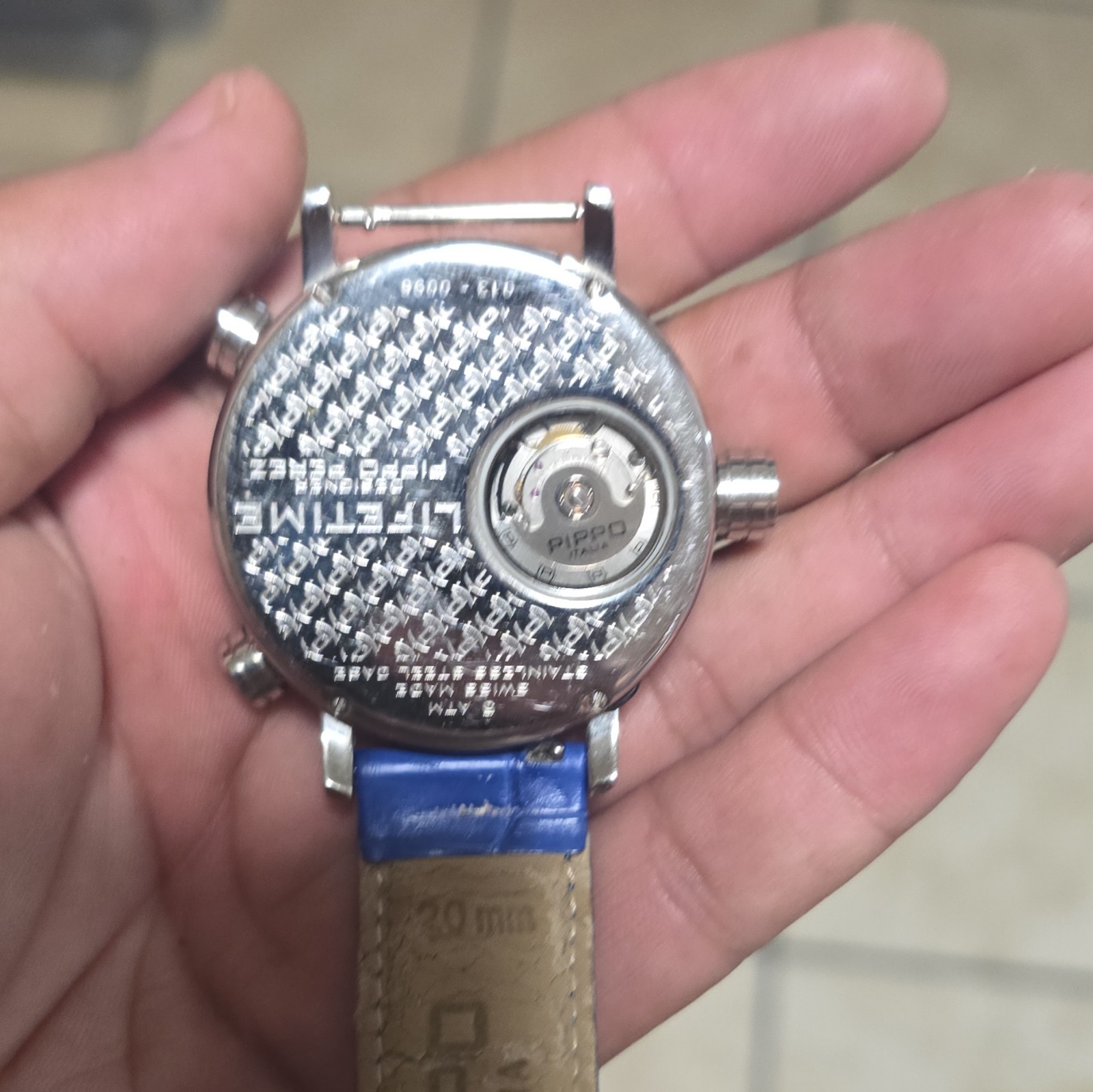 Pippo Lifetime Automatic Analog Watch 50m Silver Steel Blue Leather Strap