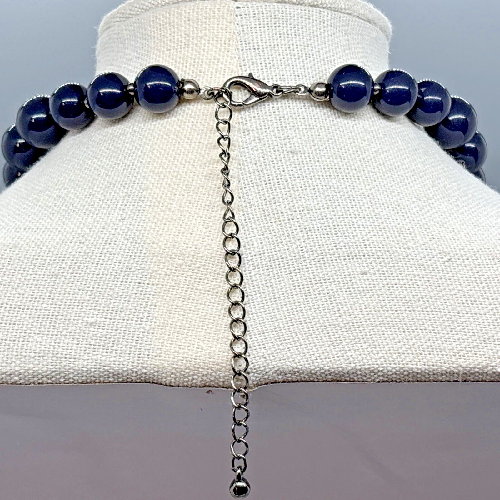 Vintage Navy Blue Shiny Graduated Beaded Choker Length Necklace