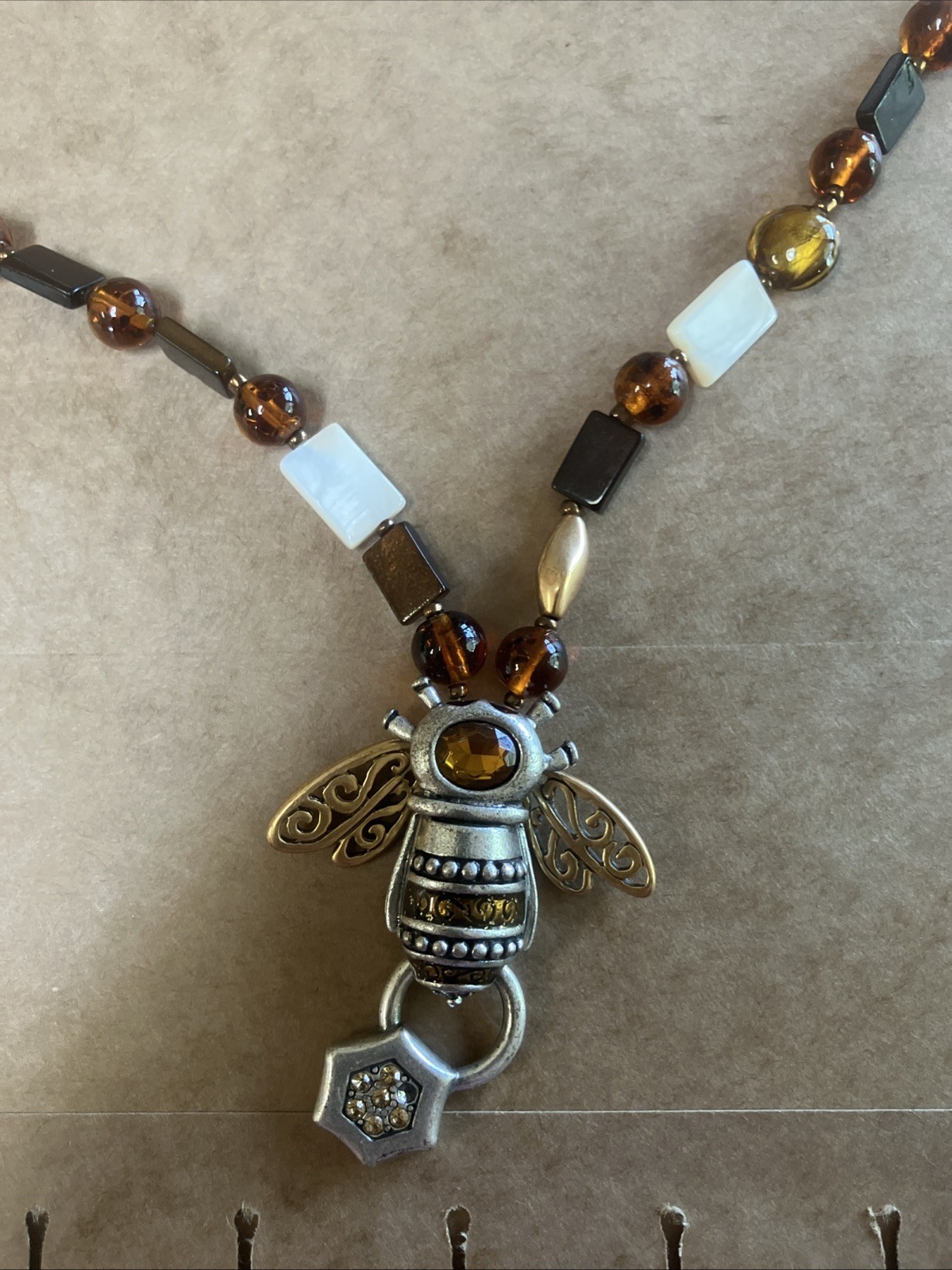 Vintage Chico’s Bumble Bee Magnetic Clasp Necklace Brown Yellow