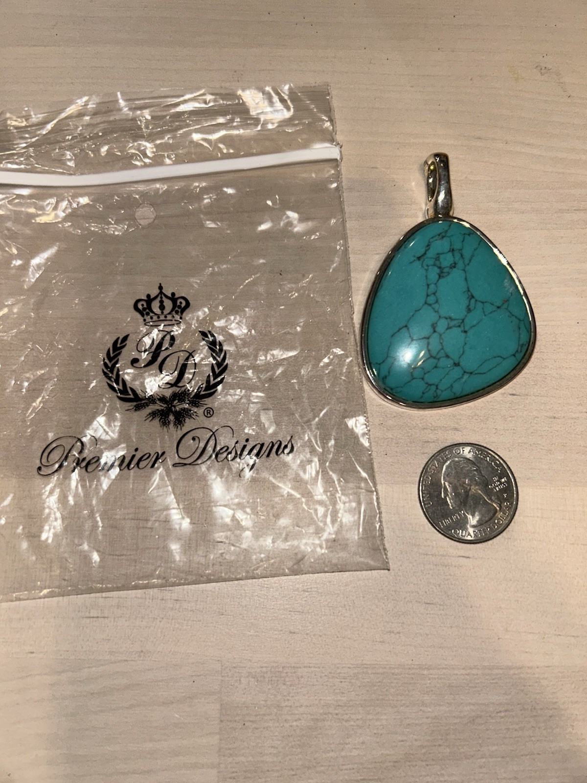 Large Turquoise Pendant Only Silver Tone (No Chain) Premiere Designs NEW NIP