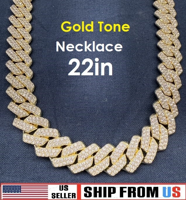 AJ USA Men’s 22in Gold Tone Iced out Cuban Link Chain Necklace NWT No Box