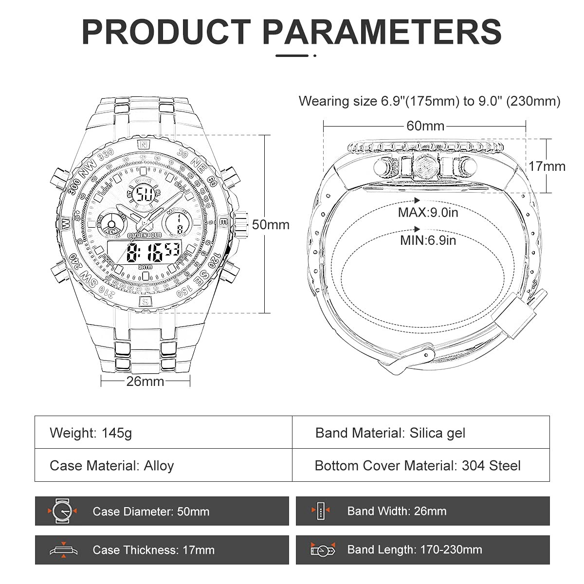 Luxury Military Sports Men’s Watches Large Size Big Face 3ATM Waterproof, Sto…