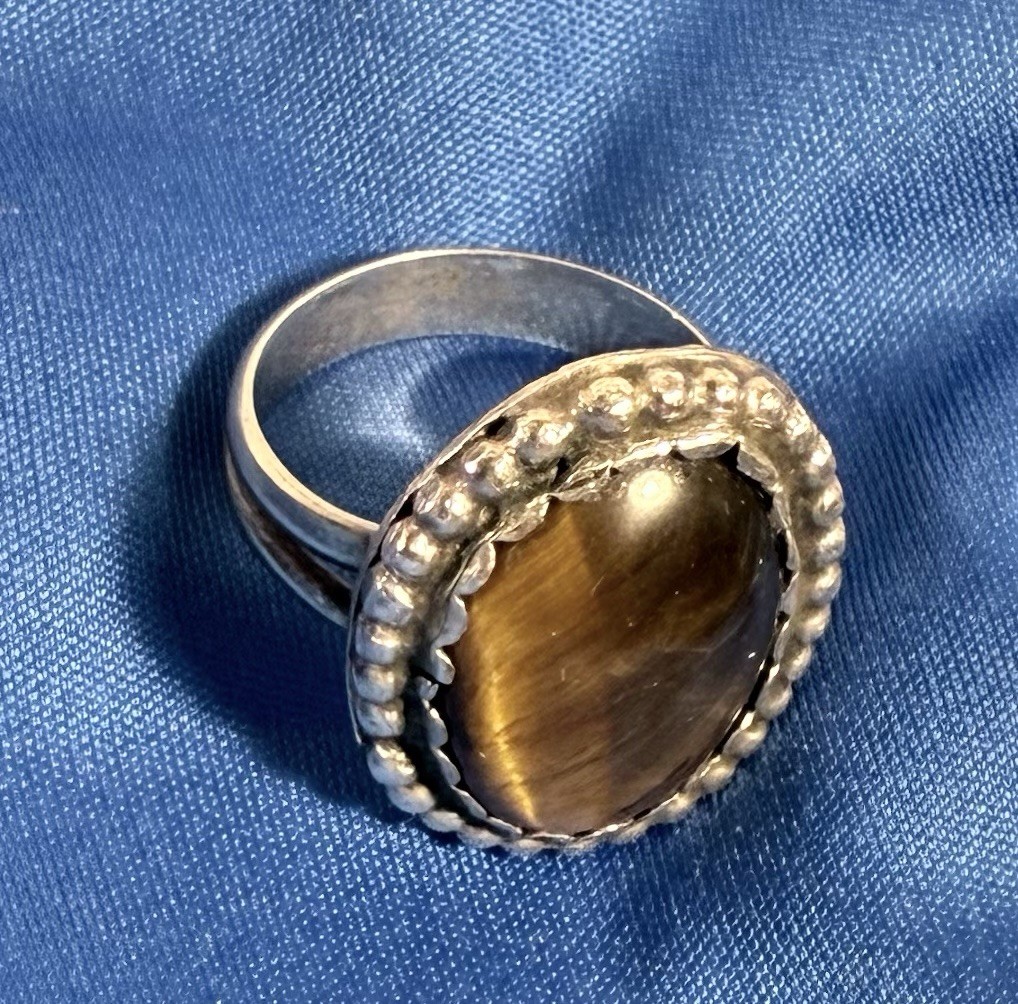 Vintage Navajo Sterling Silver Tigers Eye Statement Ring Sz 7 Native Southwest