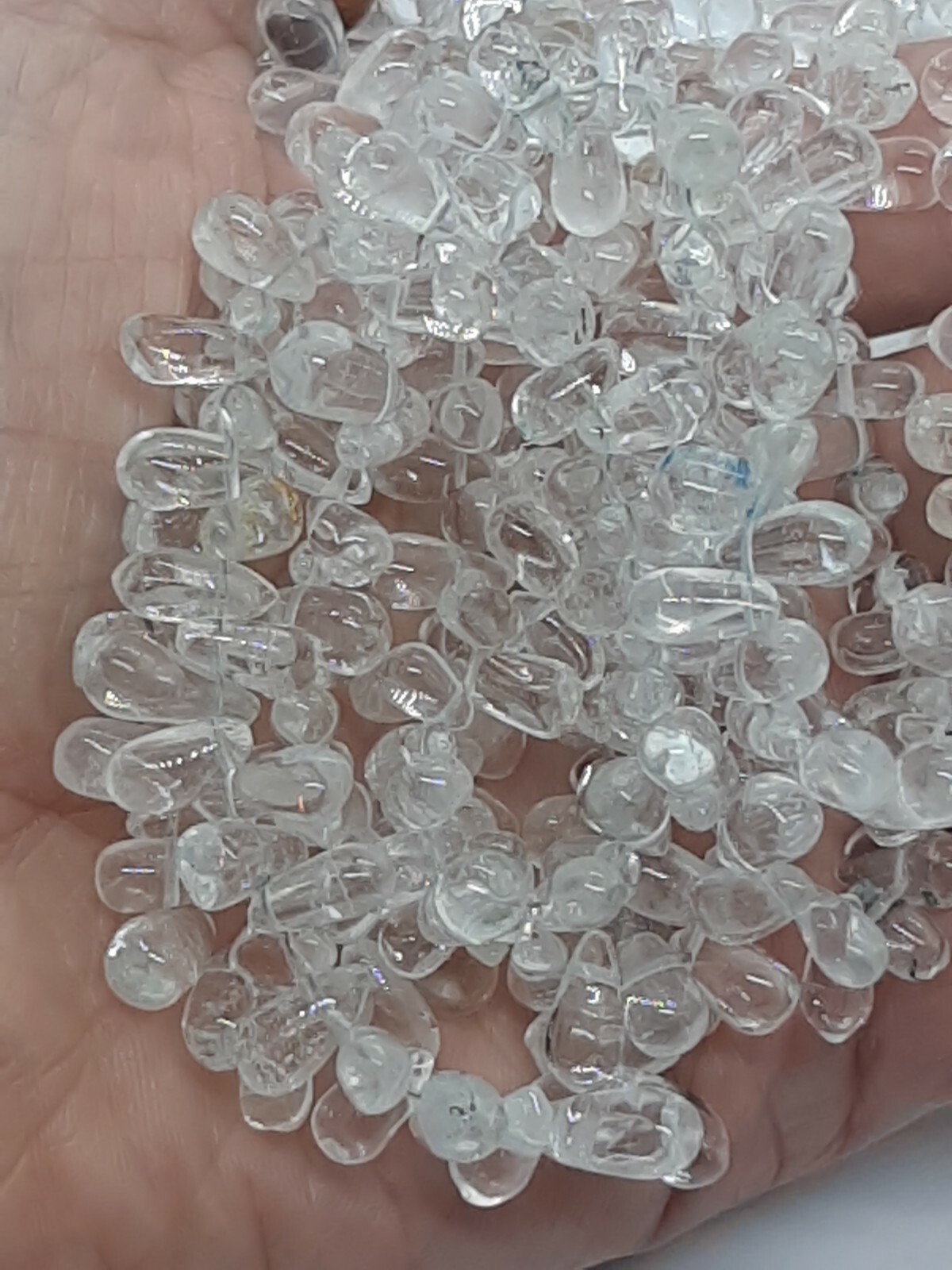 Raindrops of Light Triple Strand Necklace Rock Quartz Crystal Teardrop Beads