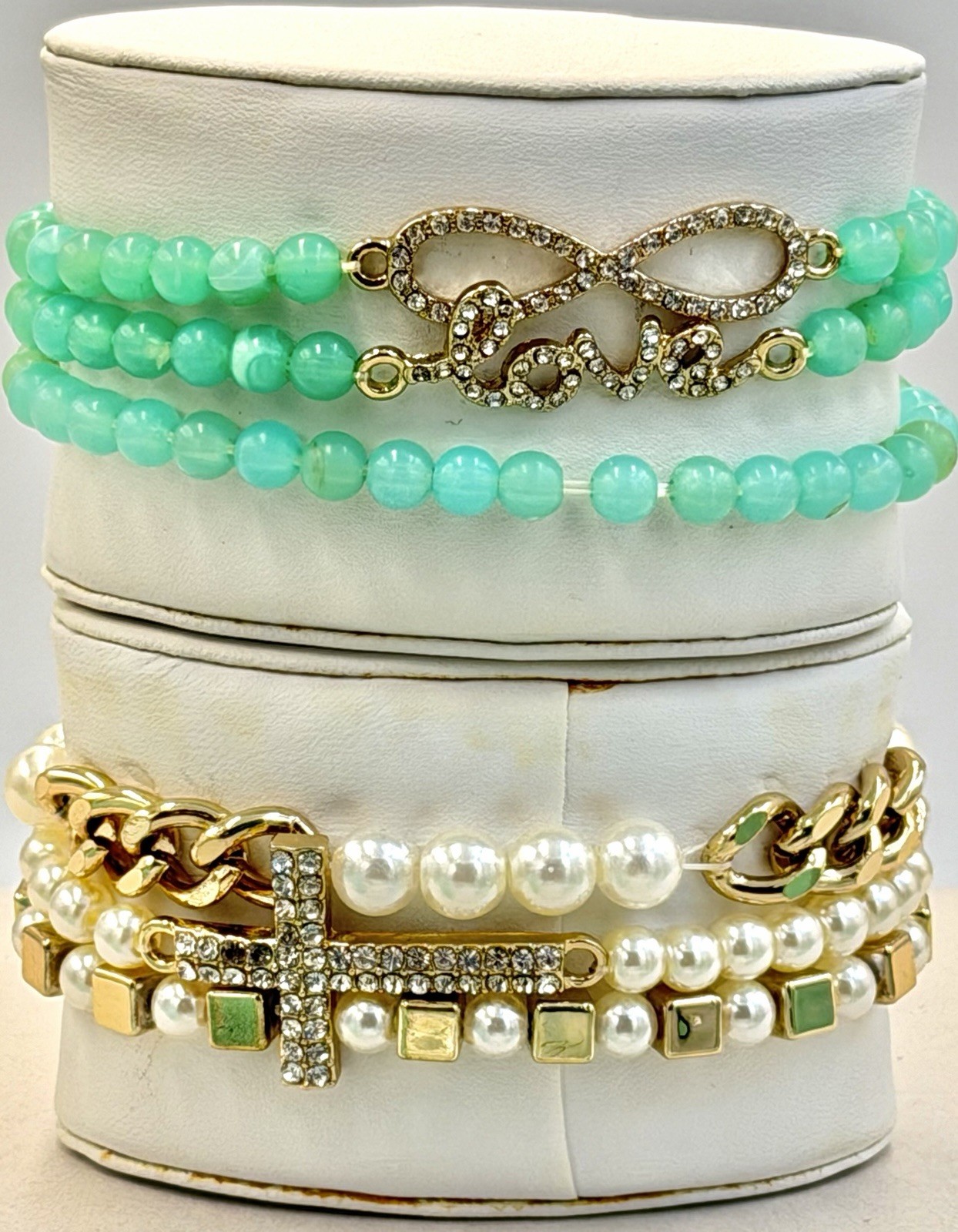 Lovita Bracelet Bundle Cross Infinity Love Pearl Gold Tone Stack Stretch Gift