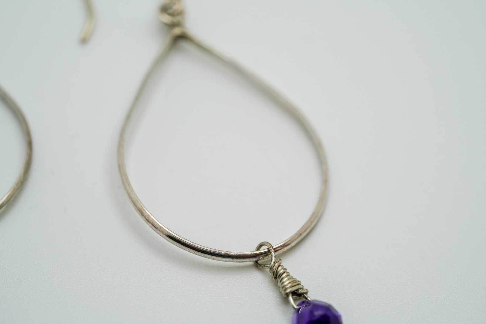 Vintage Sterling Silver Amethyst Dangle Earrings 7.2cm