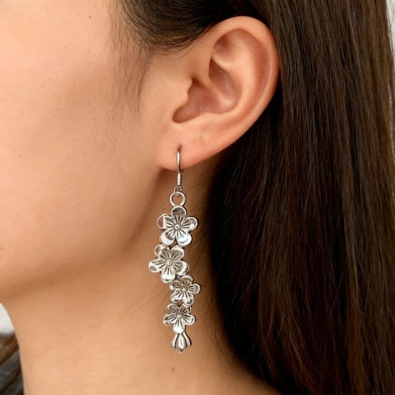 Flower Earrings Long Drop Ear hook with Blossom Design Friendship Jewelry Gift