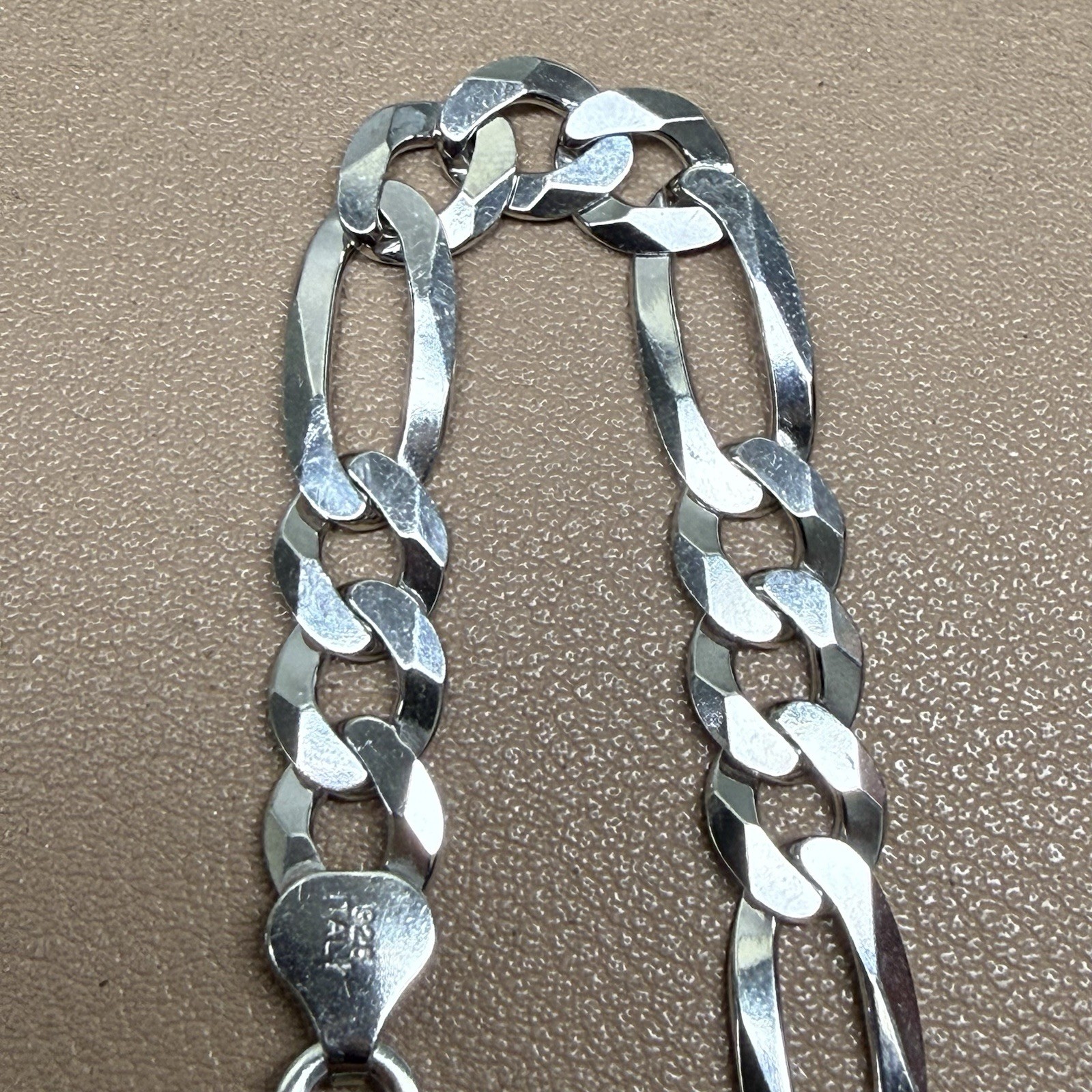 925 Sterling Silver Figaro Flat Link Bracelet Chain 7.75” 7.8mm
