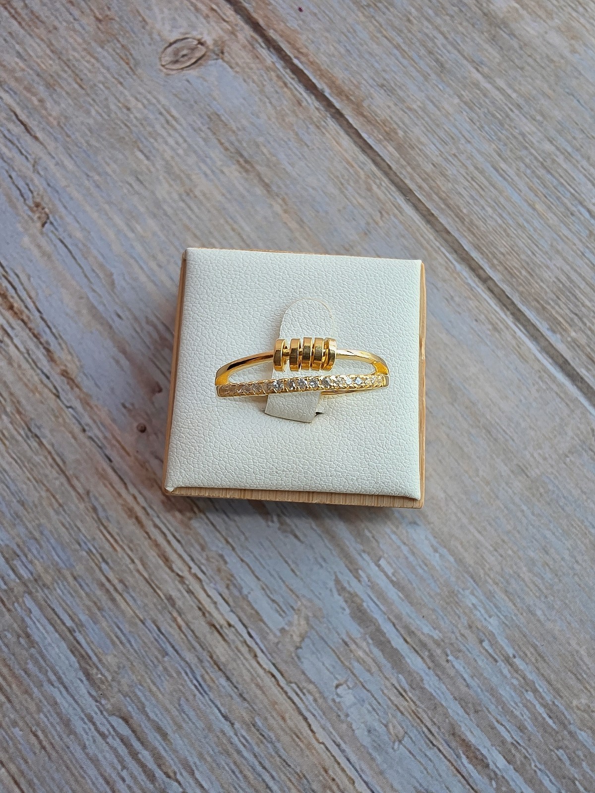 Fidget Spinner Rings for Women Rotable Beads Adjustable CZ 14K Gold & 925 Silver