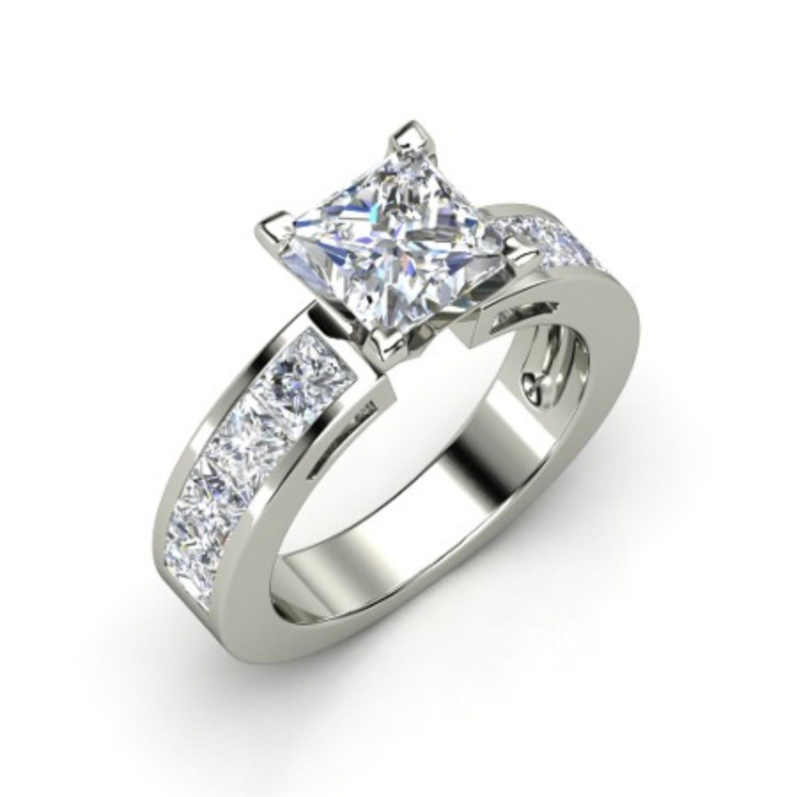 2.52ct Princess Lab Created Diamond Engagement Ring 14K White Gold Plated