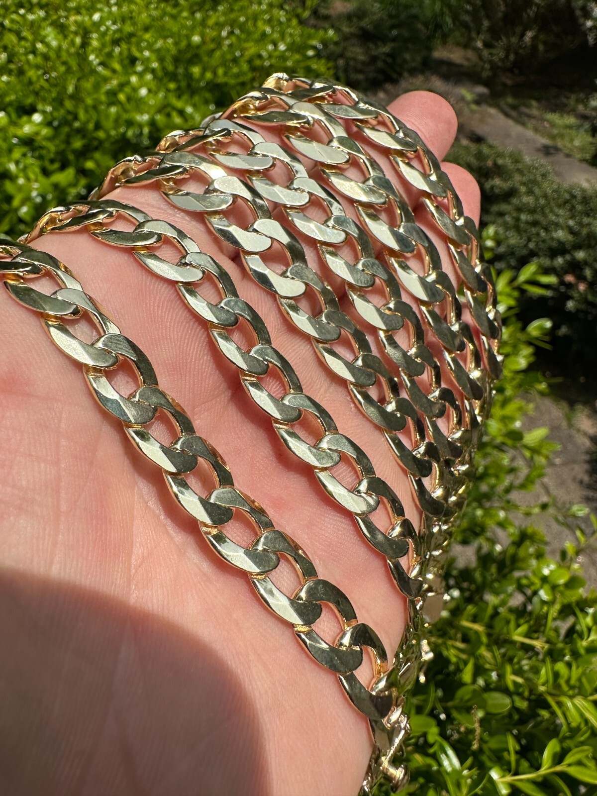 Flat Curb Cuban Link Chain Necklace Real 14k Gold Plated 925 Silver Box Clasp