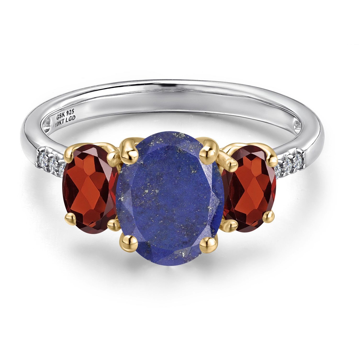 925 Silver and 10K Yellow Gold Blue Lapis and Garnet and Lab Grown Diamond