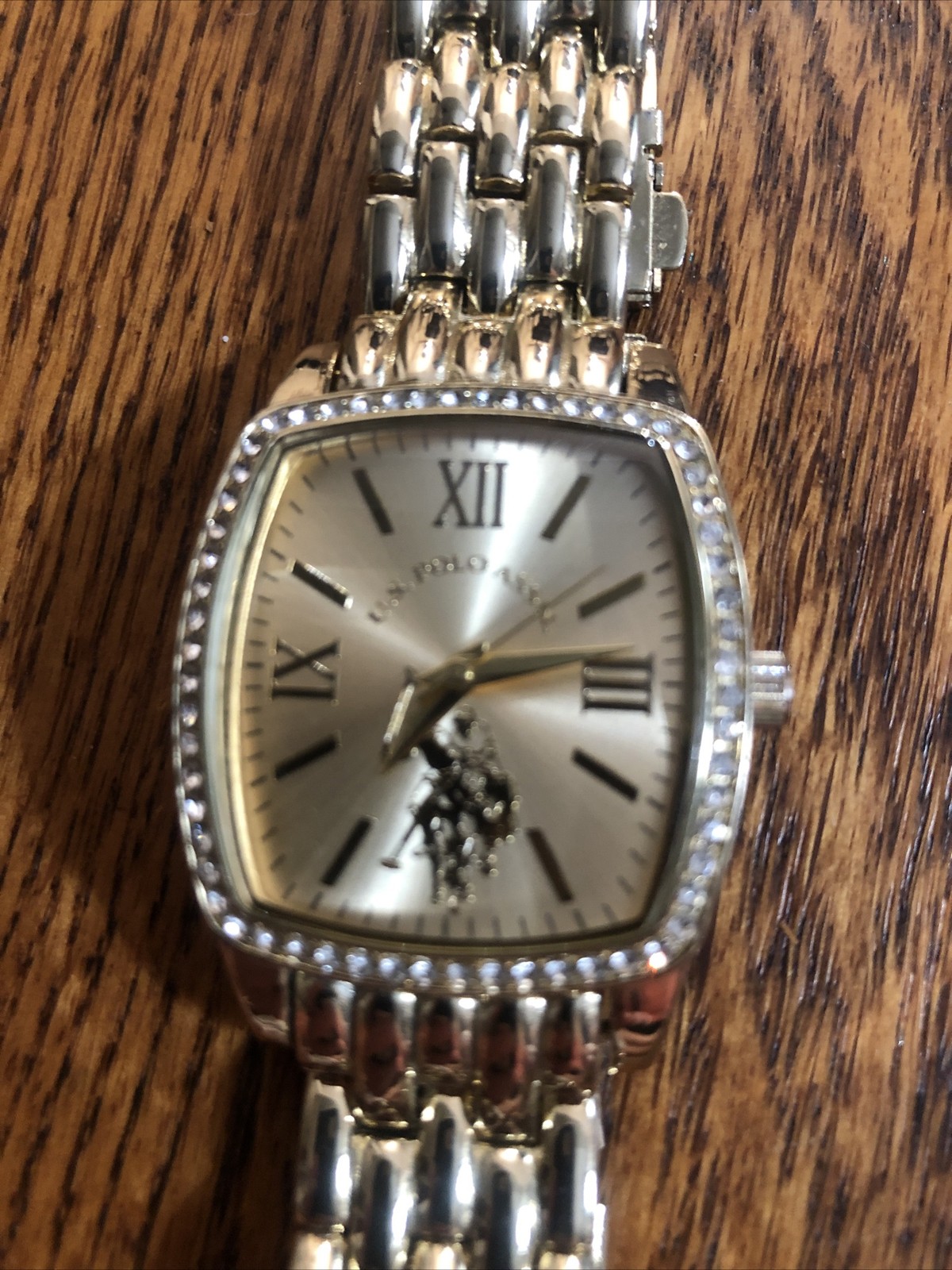 U.S. Polo Assn Gold Watch With Rhinestones 1.25” X 1.25” Frame Needs Battery