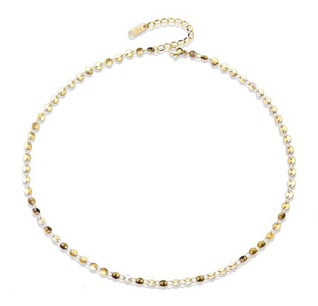 Girl / Women Titanium Stainless Steel Wafer Round Choker Chain necklace 15-17.5″