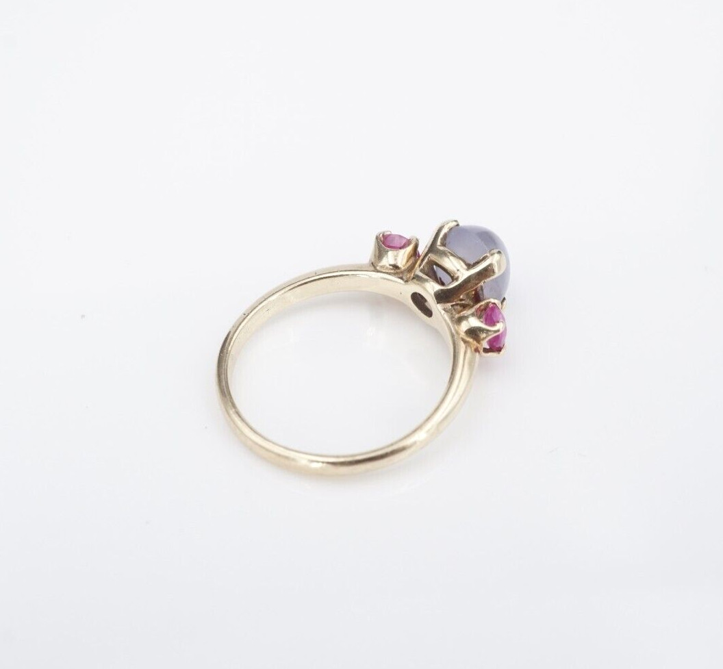 Natural Blue Star Sapphire Ruby Ring Cabochon Yellow Gold Size 6.5 Vtg RG4495