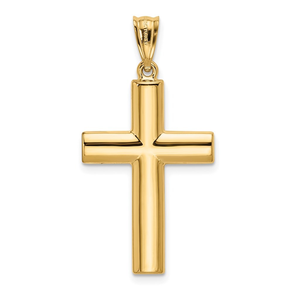 14k Yellow Gold Hollow Cross Charm Pendant L 35.4mm, W 17.5mm