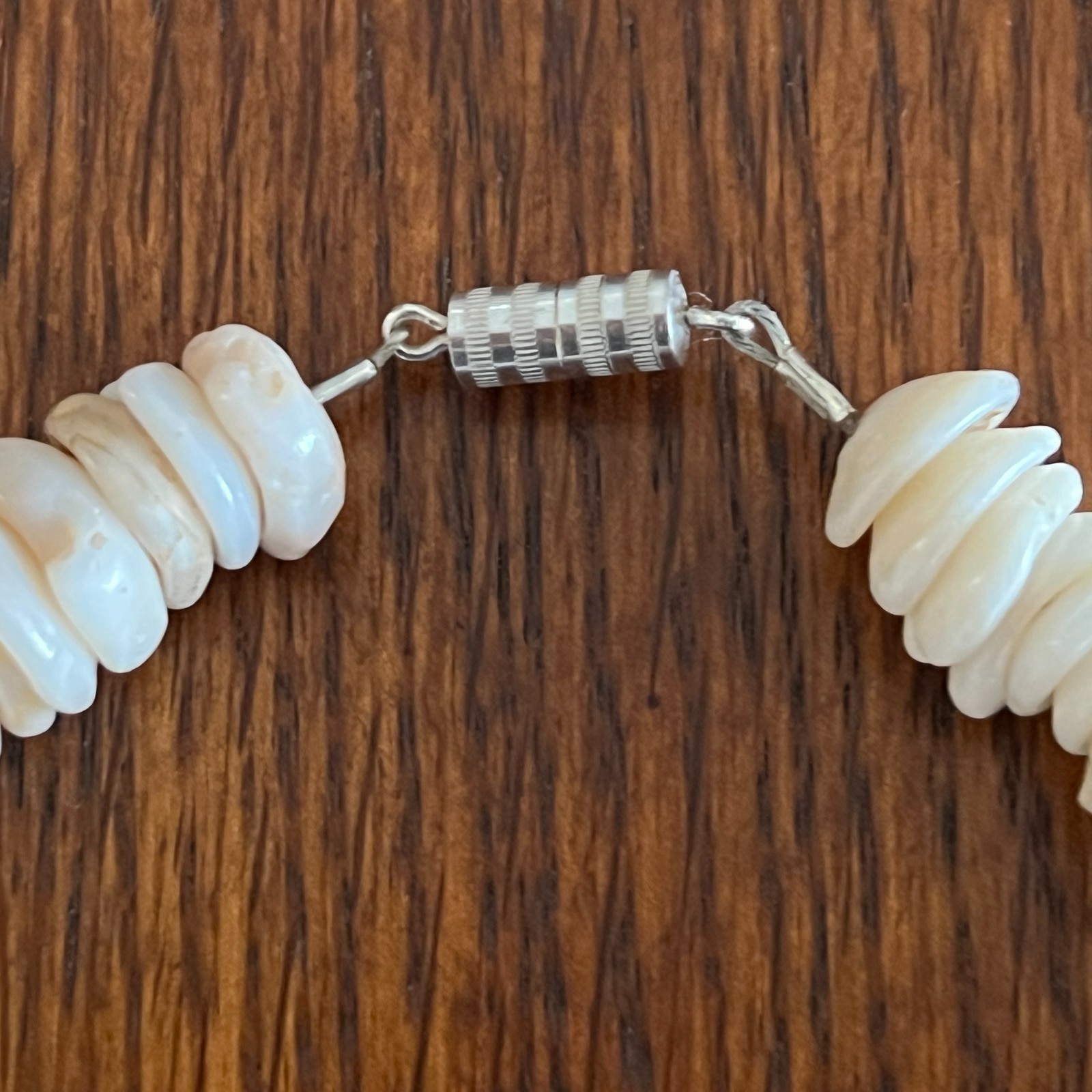 Puka Shell Necklace Vintage 70s w/Hand-Shaped Tiger Cowrie Shell Cross Pendant