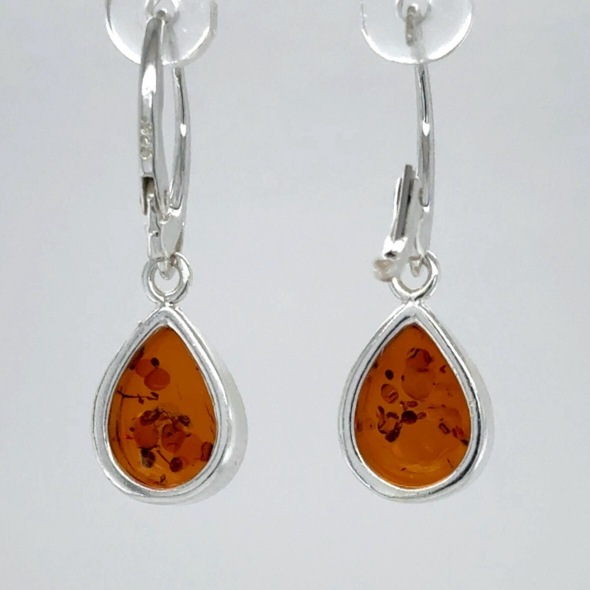Cognac / Brown BALTIC AMBER Drop Leveback Earrings 925 STERLING SILVER #1652e