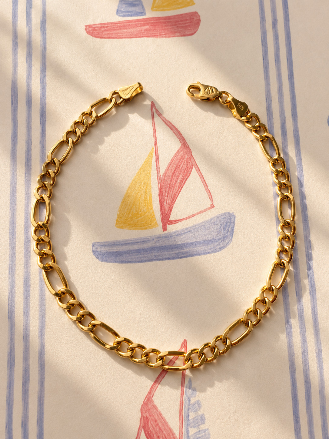Real 14K Yellow Gold Figaro Link Chain Bracelet 4mm 8 inch Men Women Gift