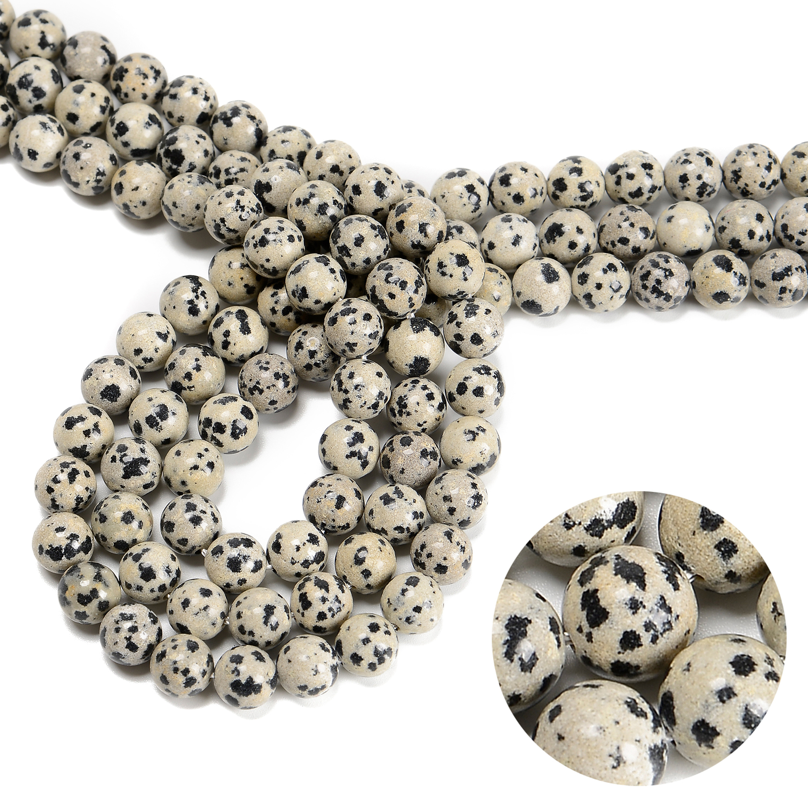 Dalmatian Jasper Smooth Round Beads 4mm 6mm 8mm 10mm 12mm Approx 15.5″ Strand