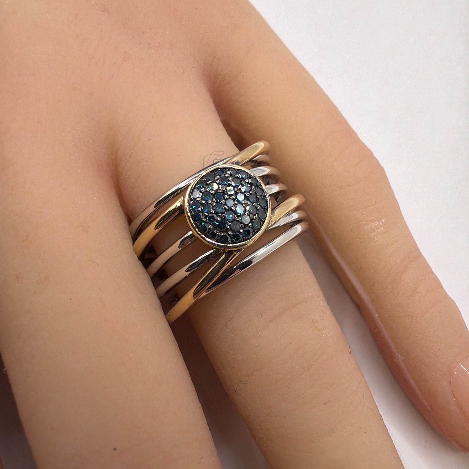Effy 925 Silver 14K Gold Blue Diamond Balissima Collection Ring Size 7.5 8.1gr