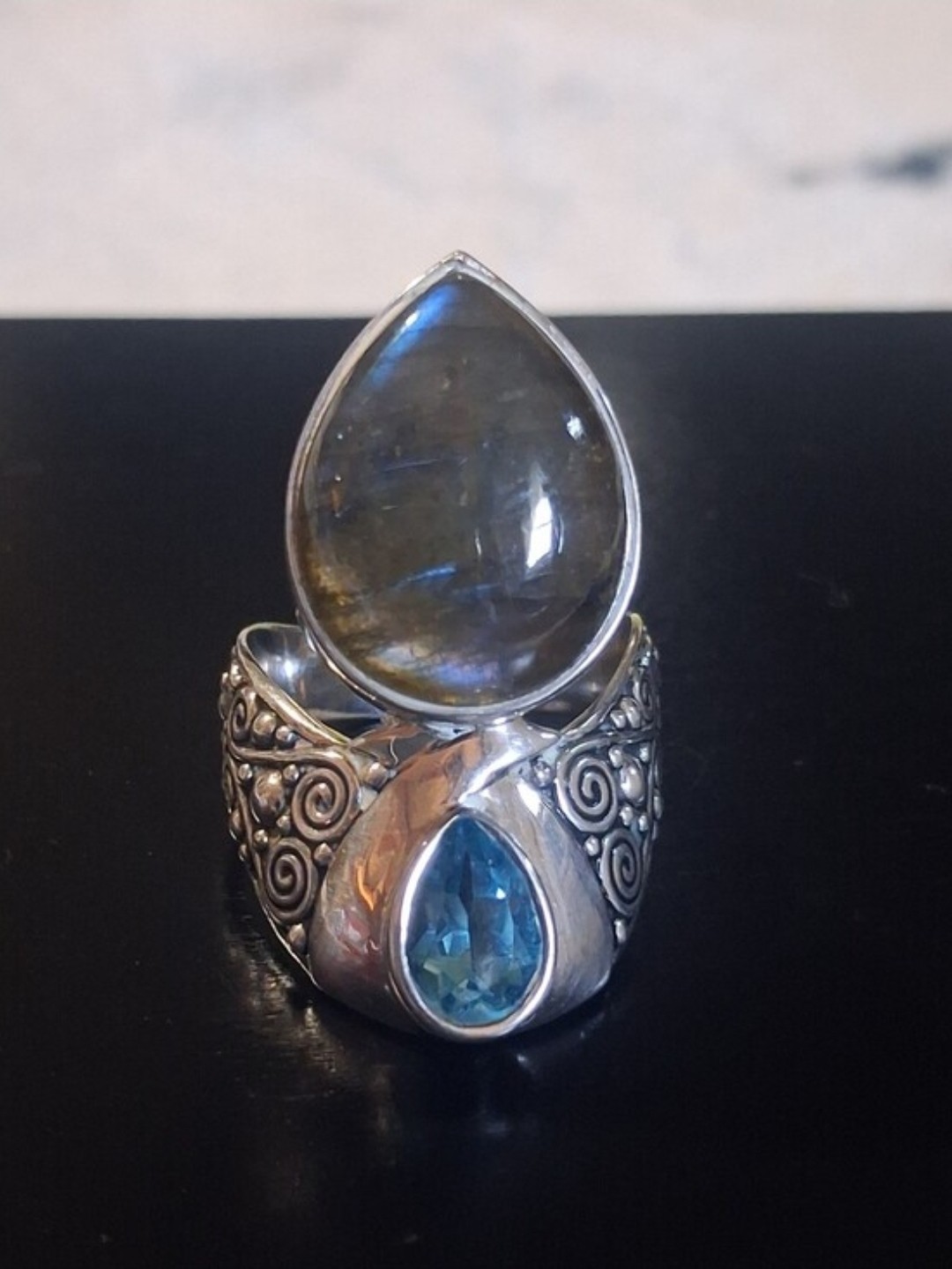 Sajen Silver Labradorite Swiss Blue Quartz Sterling Silver Ring 15.40 CTW 8.82 G