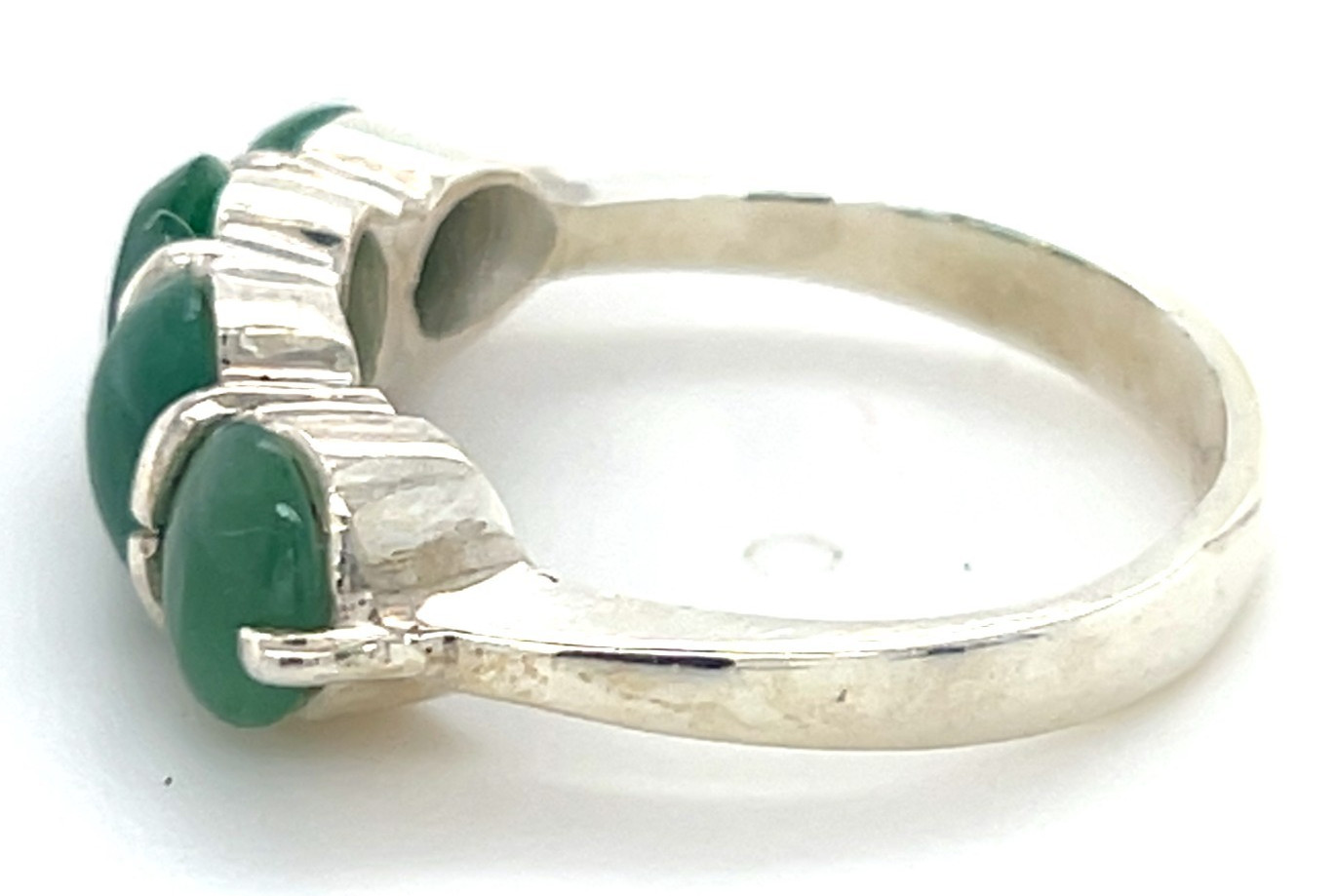 Type A Imperial Green Jadeite 4-Stone Ring 925 Silver Sz7.5