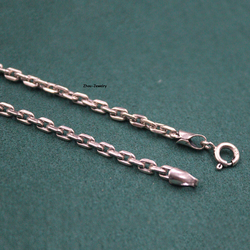 Pure S925 Sterling Silver Chain 3mm Cuboid Cable Link Necklace 11-12g 19.6inch