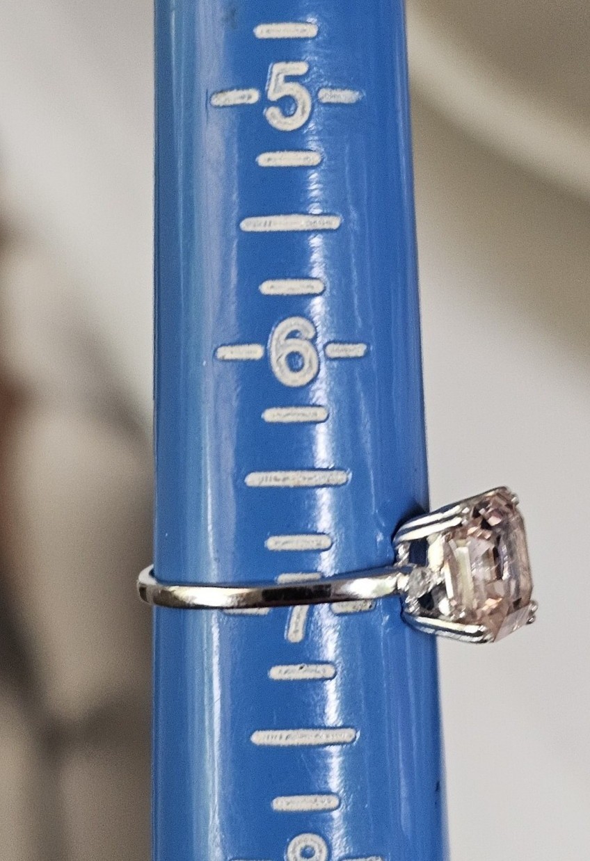 10k White Gold Pink Peach Morganite Solitaire & Diamond Band Ring Set Size 7