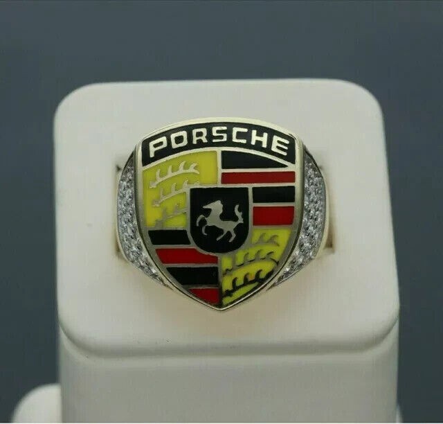 Round Cut Simulated Diamond Stunning Porsche Fancy Ring 14k Yellow Gold Plated