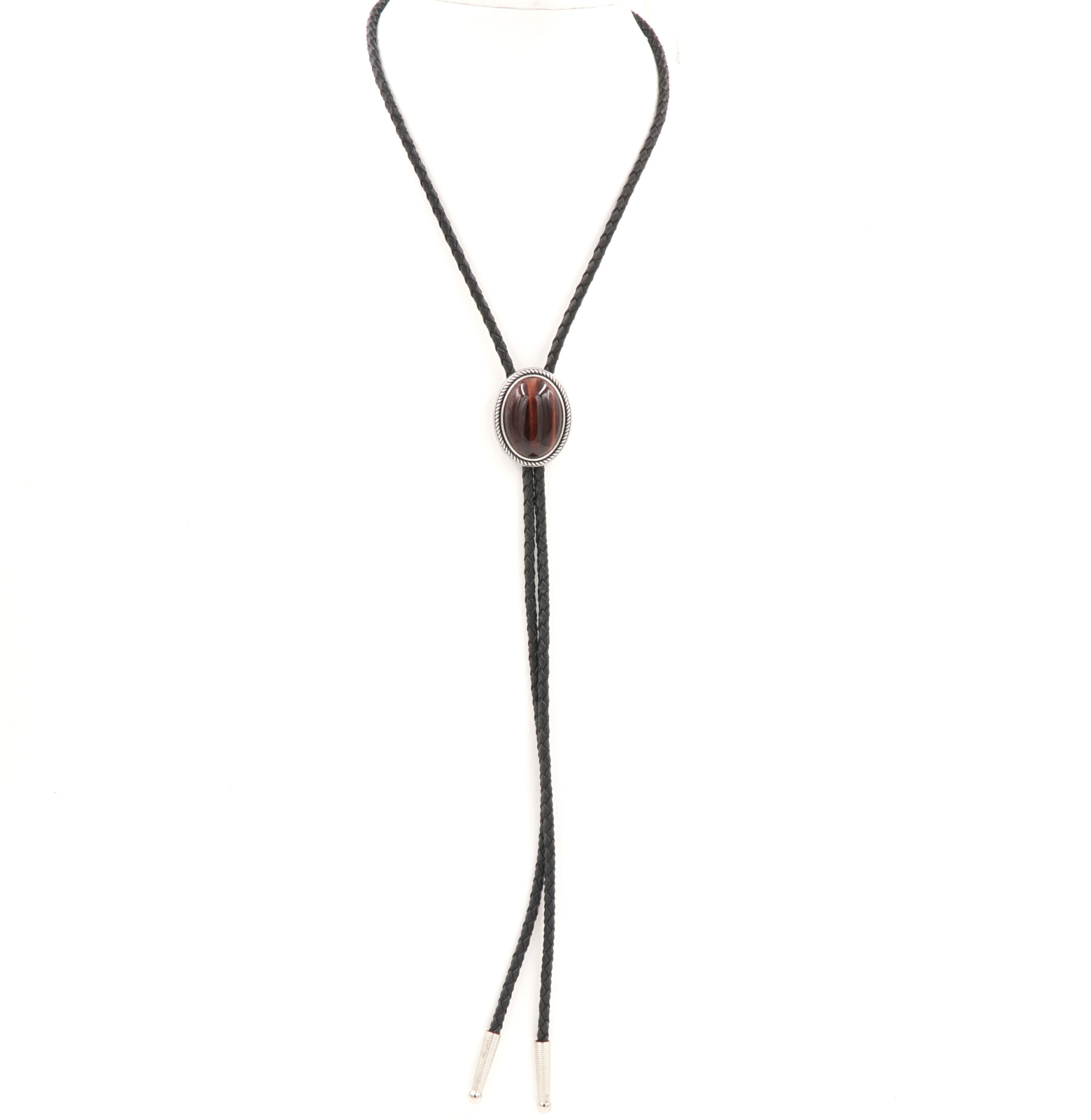 Hand Made Natural Tiger Eye Stone Western Cowboy Leather Bolo Neck Tie